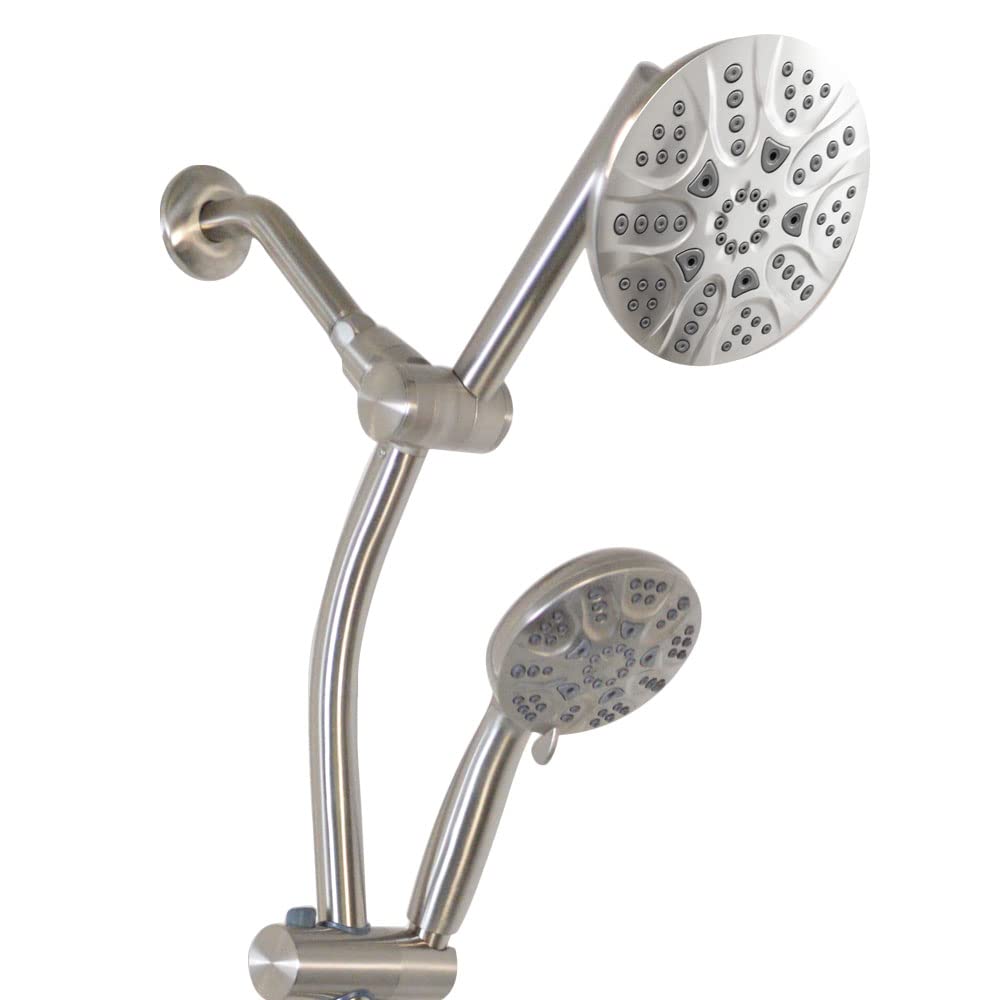 Westbrass SCH900-07 No Drill Adjustable Slide Shower Bar Kit with Diverter, 5-Function Round Fixed Shower Head & Handheld Shower, 5 Ft Hose in Satin Nickel - Perfect for Bathroom Renovation & Modern Home Upgrade
