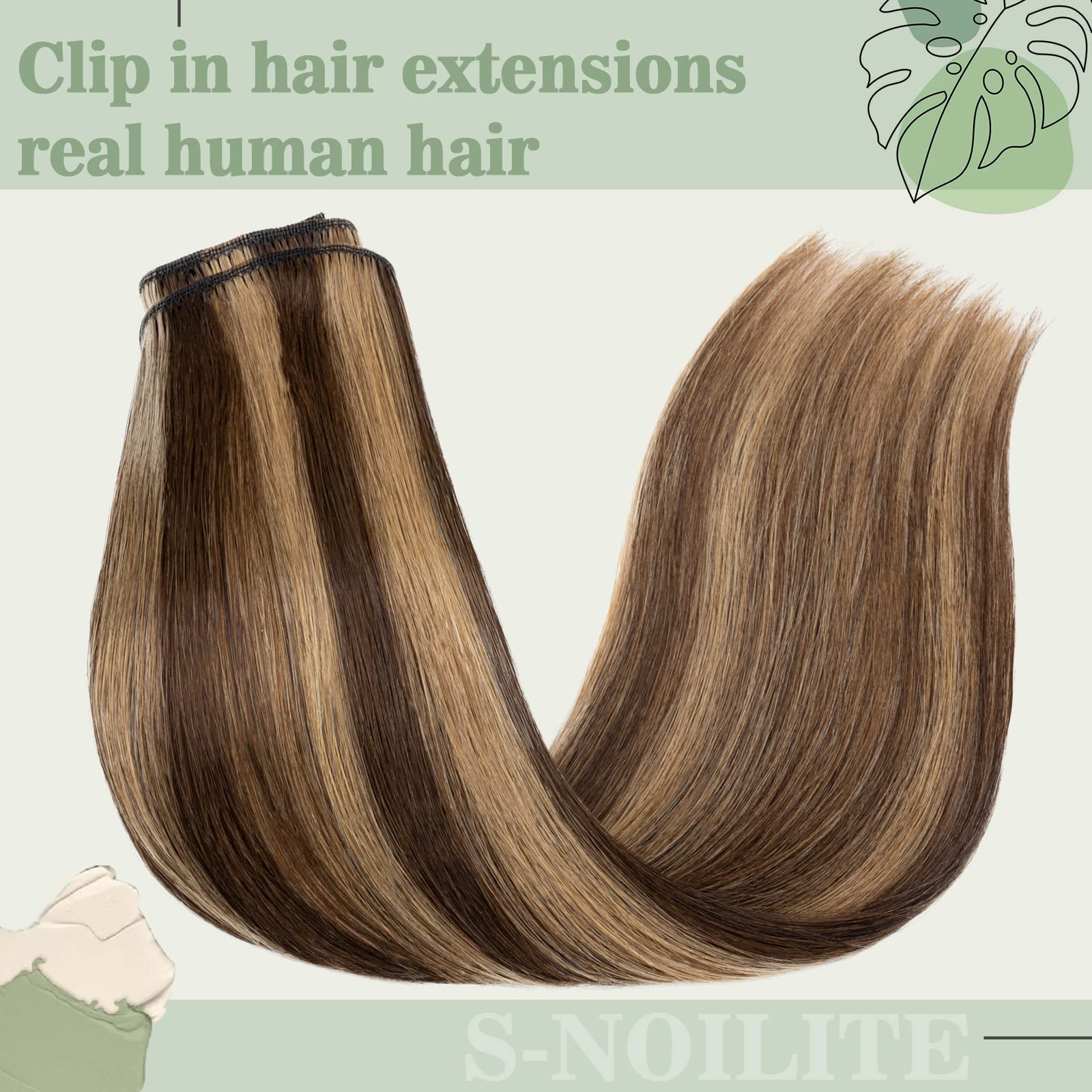 S-noilite 100% Real Human Hair Clip-in Extensions - 8-Piece Set, 22 Inch, 110g, Silky Straight, Balayage (#4/27 Medium Brown/Dark Blonde) for Long Length, Full Head Coverage - Perfect for Daily Wear, Parties & Special Occasions