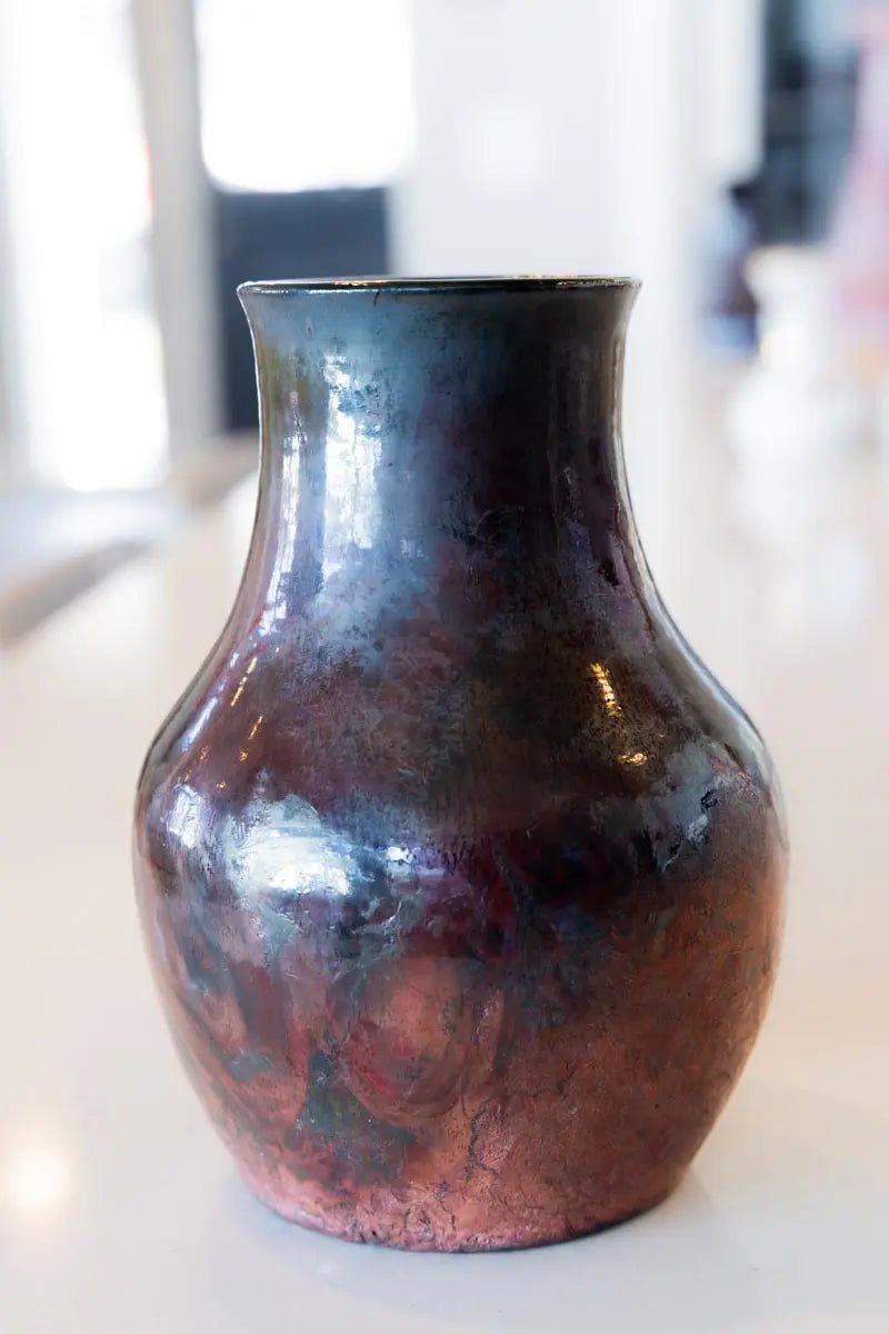 Large RAKU Decorative Pot (Coppers & Plums) - Handcrafted Ceramic Planter for Indoor Plants, Home Decor & Garden Accent - Perfect for Succulents, Flowers & Centerpieces