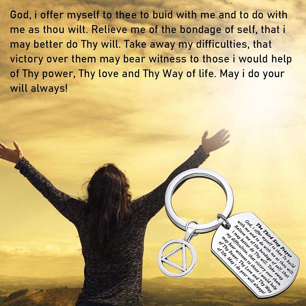 AA Recovery Keychain - Sobriety & Sponsor Gifts with Third Step Prayer - Inspirational New Beginnings Present for Alcoholics Anonymous - Perfect for 12-Step Meetings & Milestone Celebrations