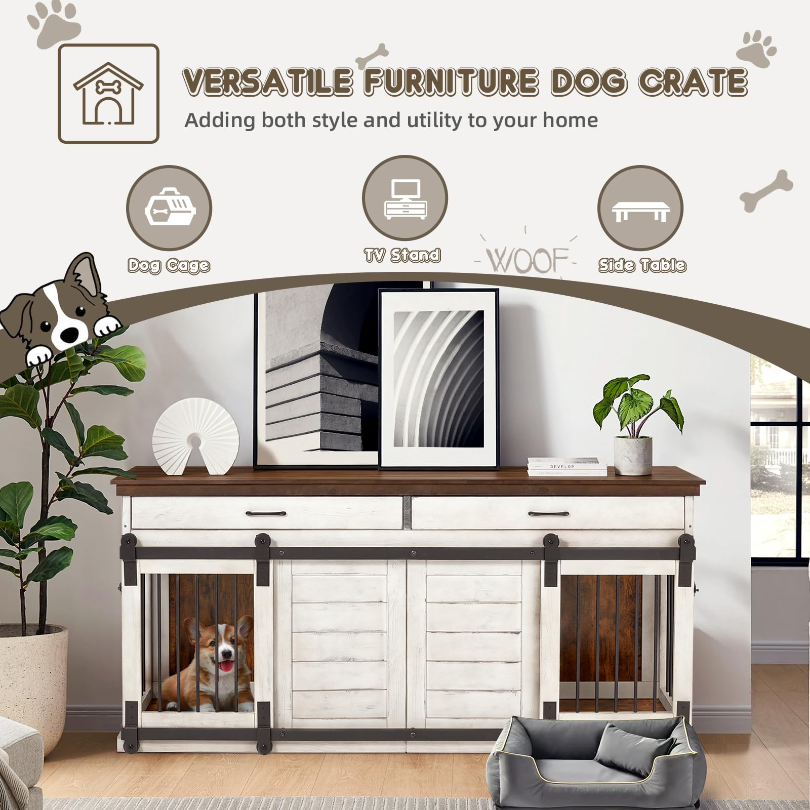 Erinnyees Solid Wood Dog Crate Furniture - 72.4