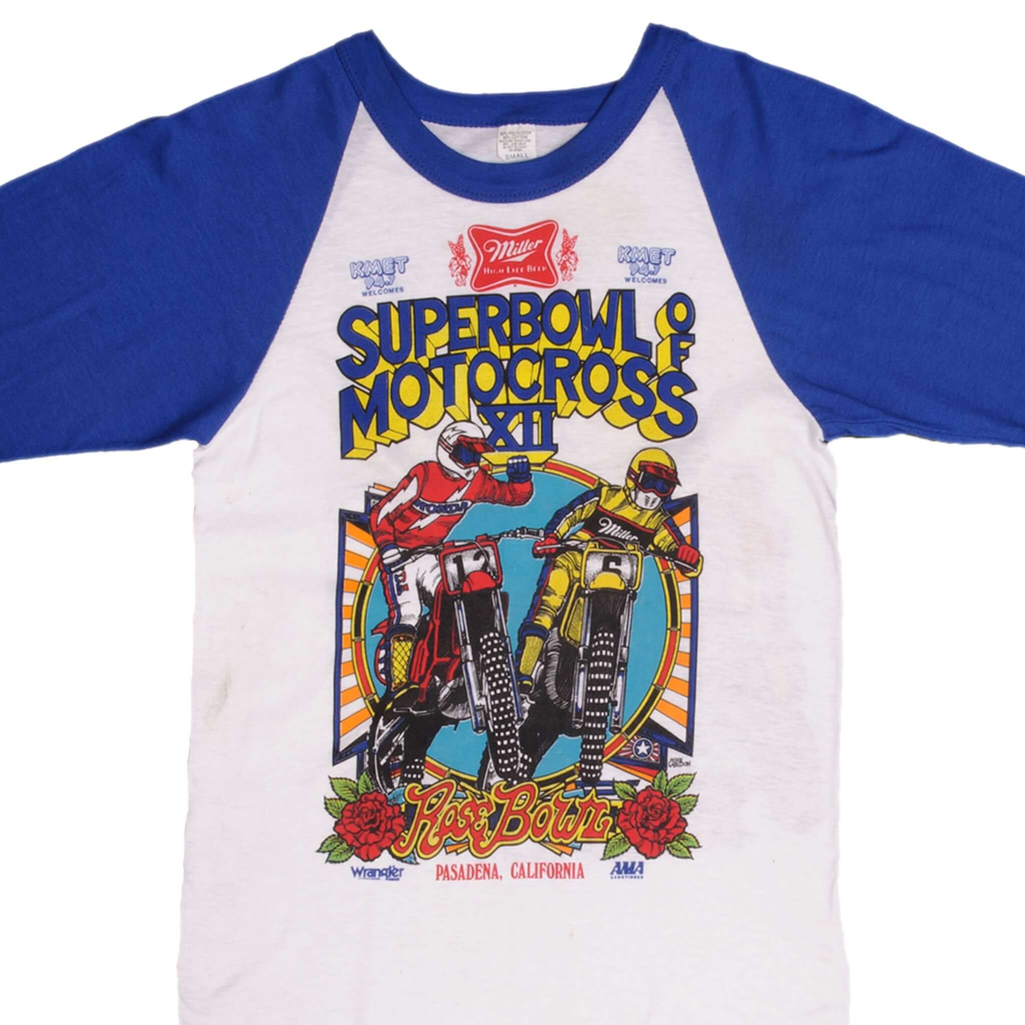 Vintage 1983 AMA Superbowl of Motocross Rose Bowl T-Shirt - Size XS - Retro Motorcycle Racing Tee for Collectors & Fans