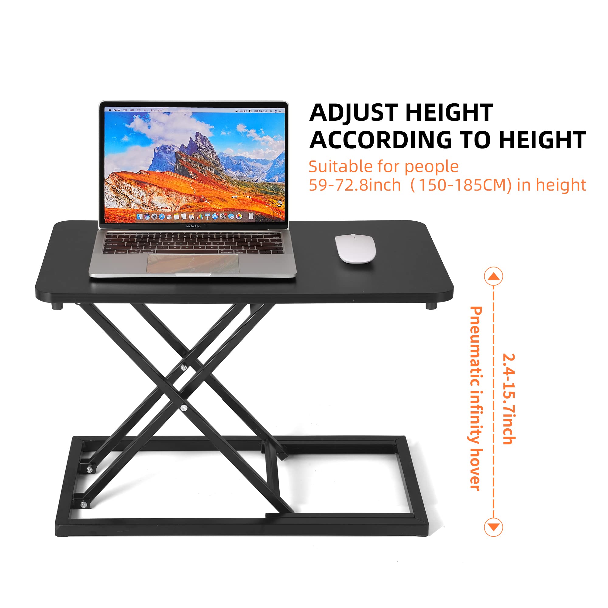 Blueus Height Adjustable Standing Desk Converter - Ergonomic Riser for Home & Office Workspace - Perfect for Computer, Laptop, Monitor Setup