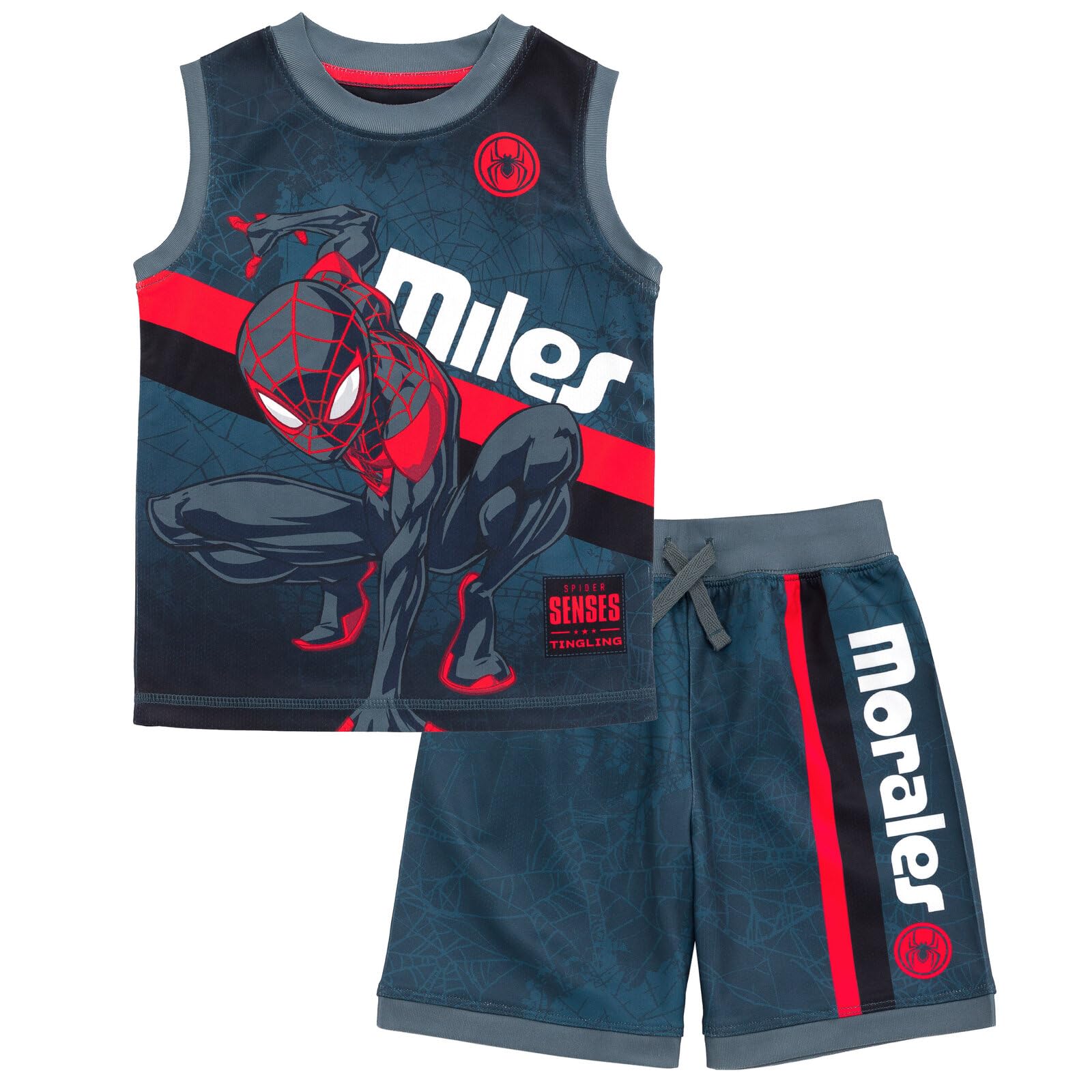 Marvel Spider-Man Miles Morales Hulk Mesh Jersey Tank Top & Basketball Shorts Set for Toddlers to Big Kids (2T-20) - Superhero Costume for Playtime & Sports