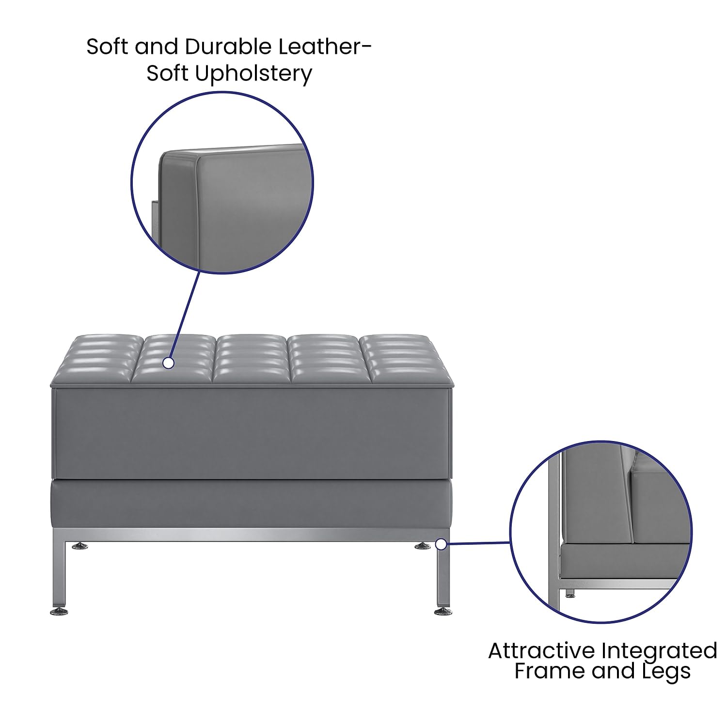 Flash Furniture Hercules Series Gray Leathersoft Ottoman - Stylish Footrest & Extra Seating for Living Room, Bedroom, or Office