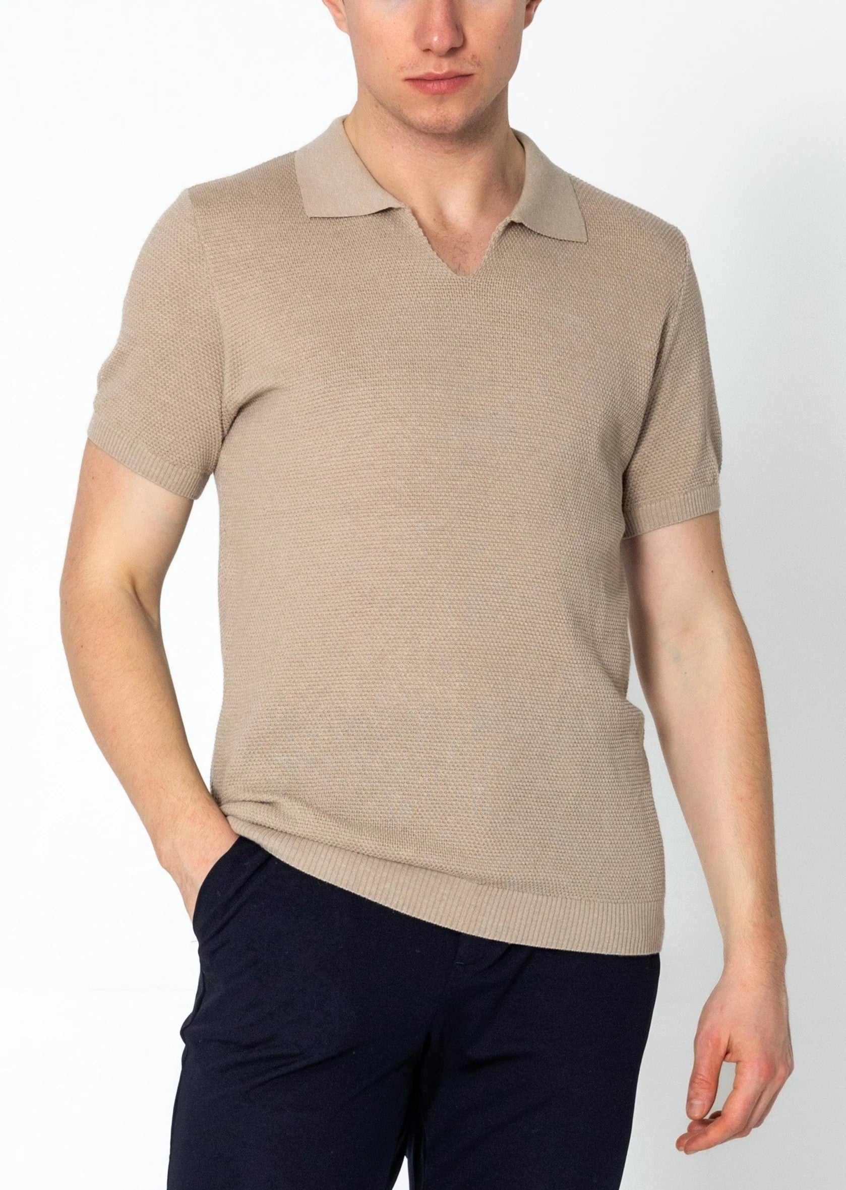 RNT23 Jersey Knit Polo Shirt in Stone - Comfortable & Stylish Men's Casual Wear for Office, Golf & Everyday Outfits