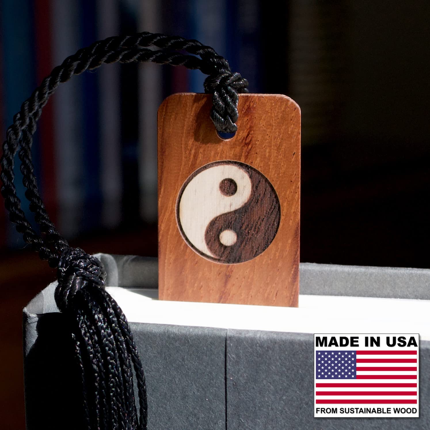 Yin Yang Symbol Engraved Wooden Bookmark - Personalized Gift for Book Lovers - Handmade in USA - Perfect for Meditation, Reading & Spiritual Gifts