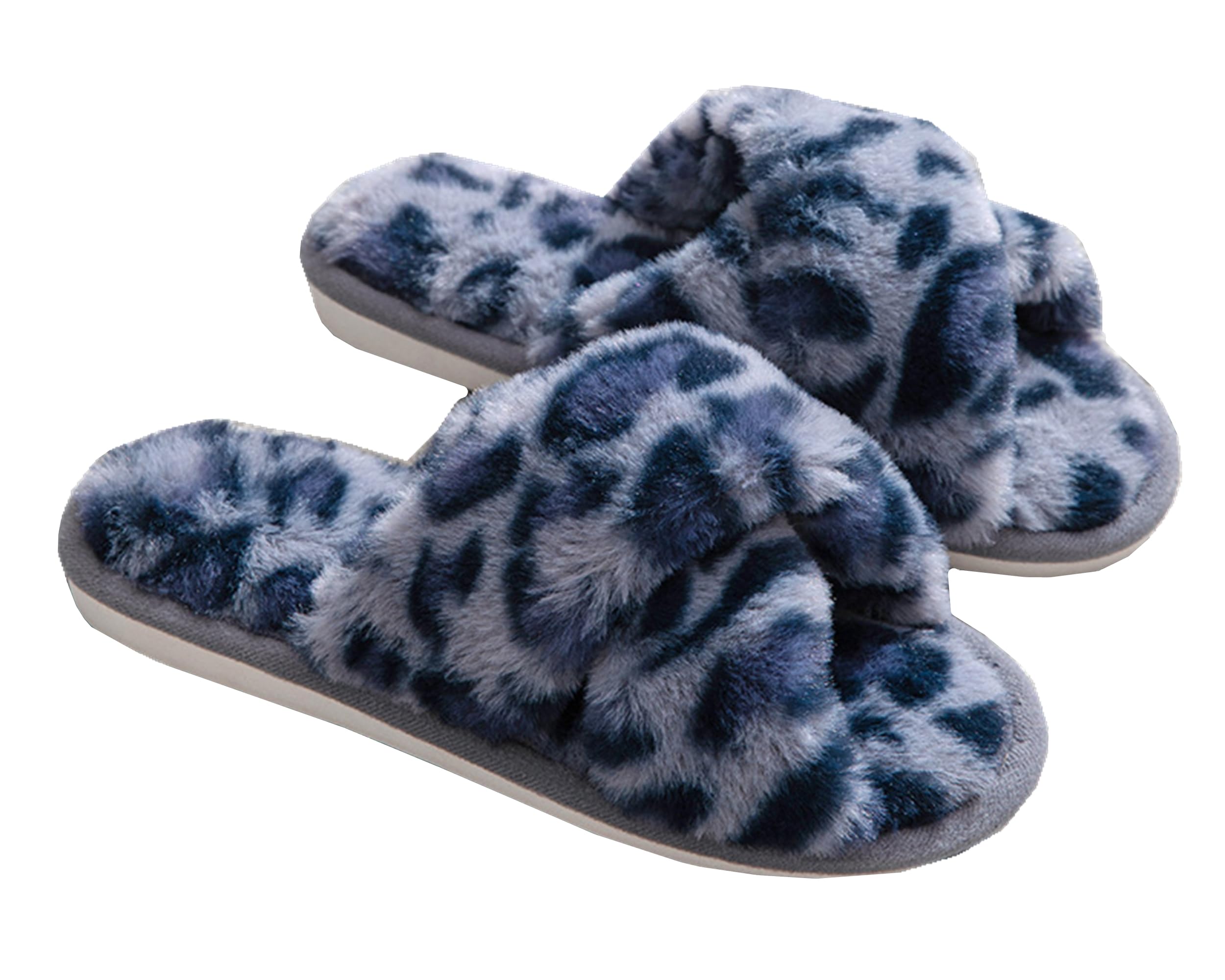 Women's Fuzzy Memory Foam Open Toe Slippers - Soft Cross Band House Shoes for Indoor Comfort, Lounge Wear & Cozy Home Relaxation
