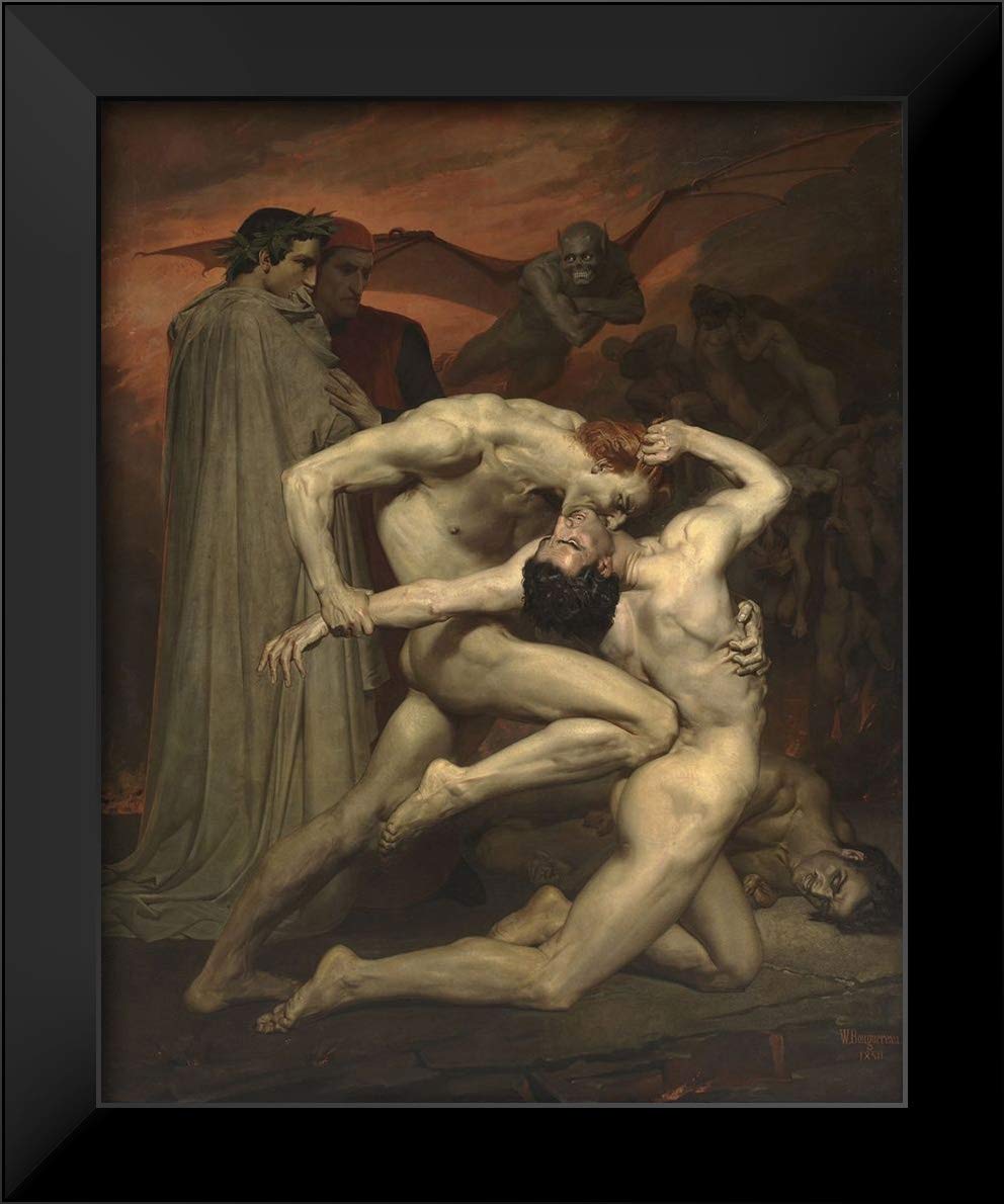 William-Adolphe Bouguereau 'Dante and Virgil in Hell' 20x24 Inch Black Modern Framed Art Print - Perfect for Home Decor, Office Wall Art & Gift Giving