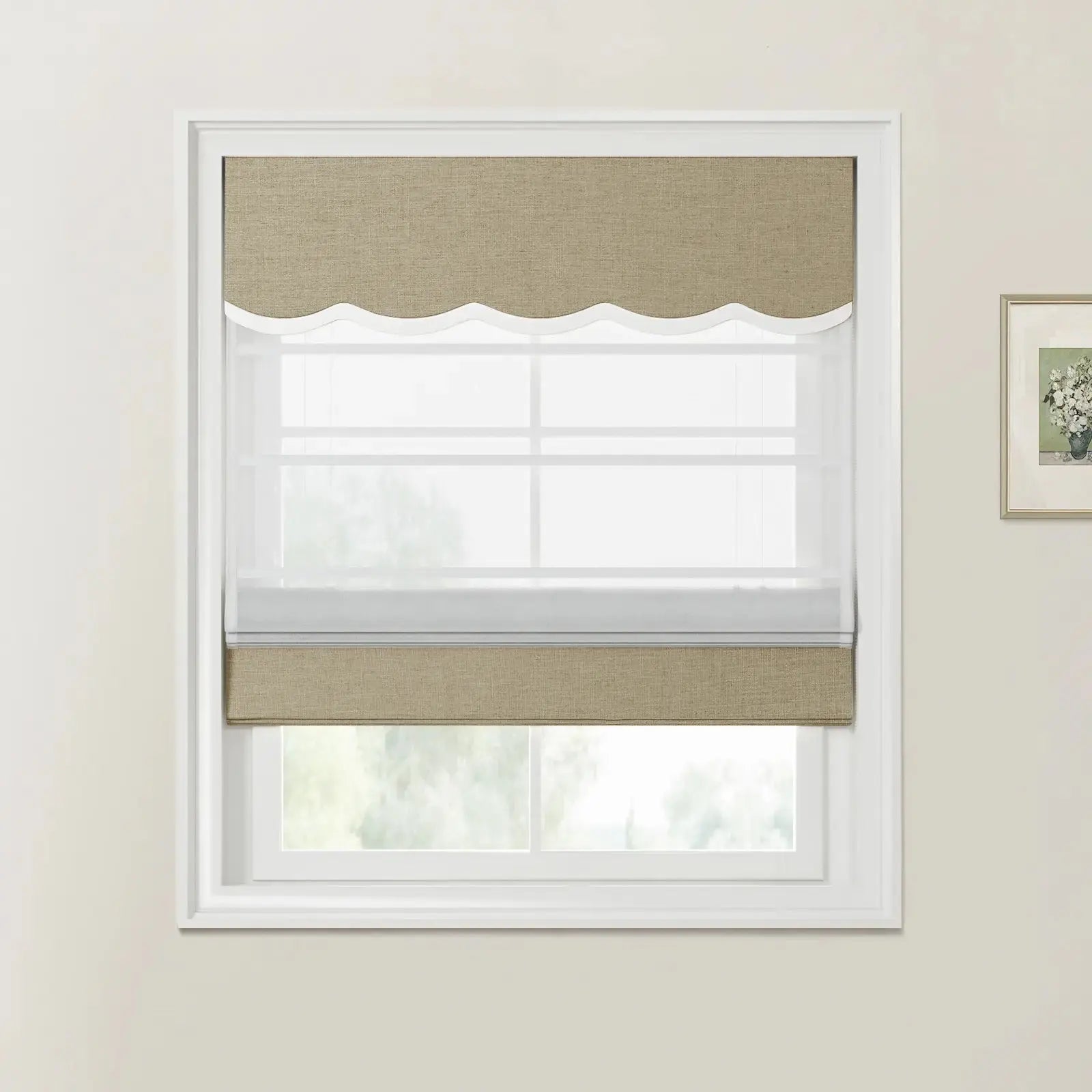 Custom Valanced Day & Night Roman Shade with Cord Lift - Blackout Window Treatment for Bedroom & Living Room