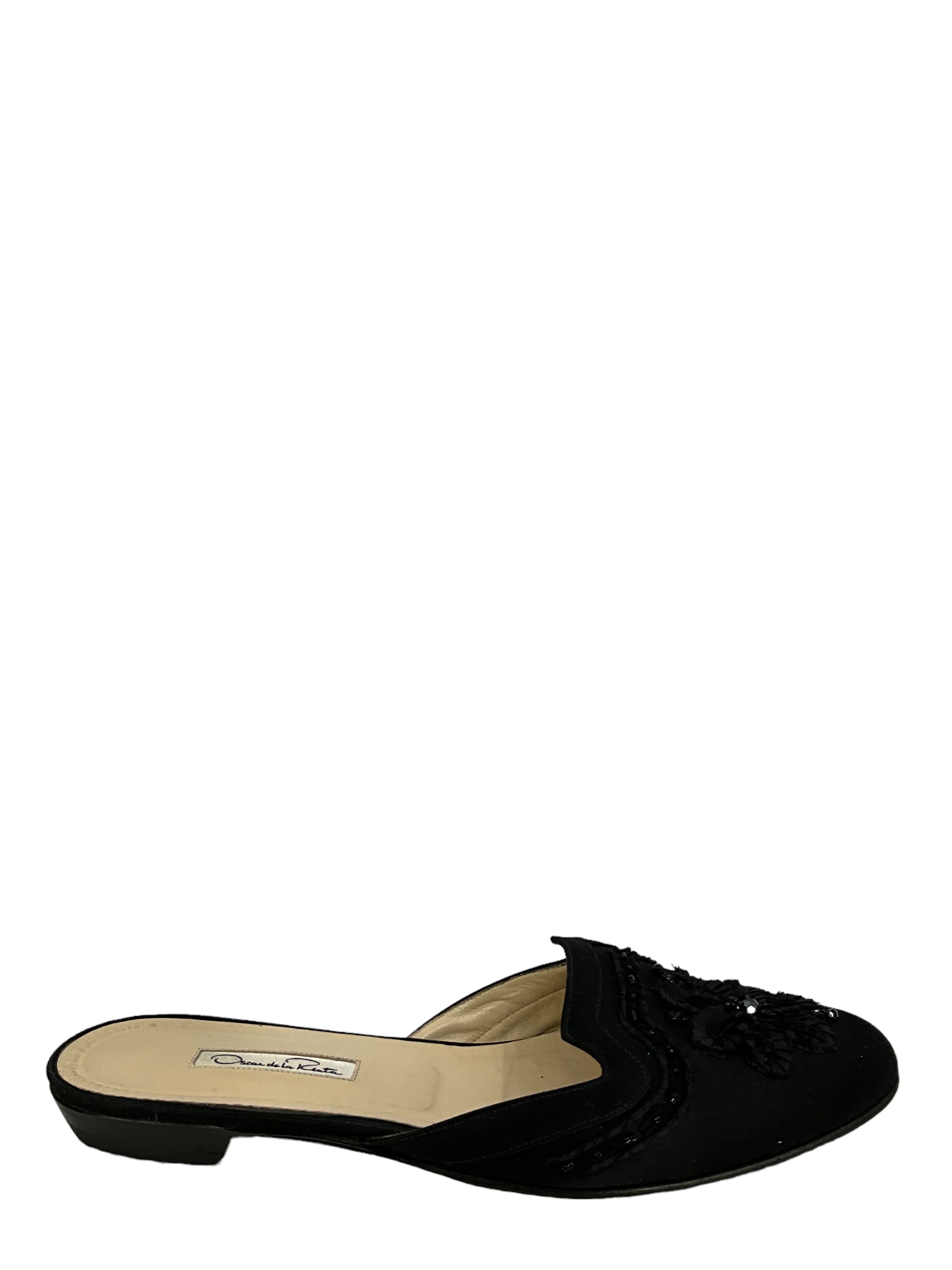 Oscar De La Renta Embroidered Leather Spanish Mules Women's Size 10.5 - Elegant Slip-On Shoes for Weddings, Parties & Special Occasions