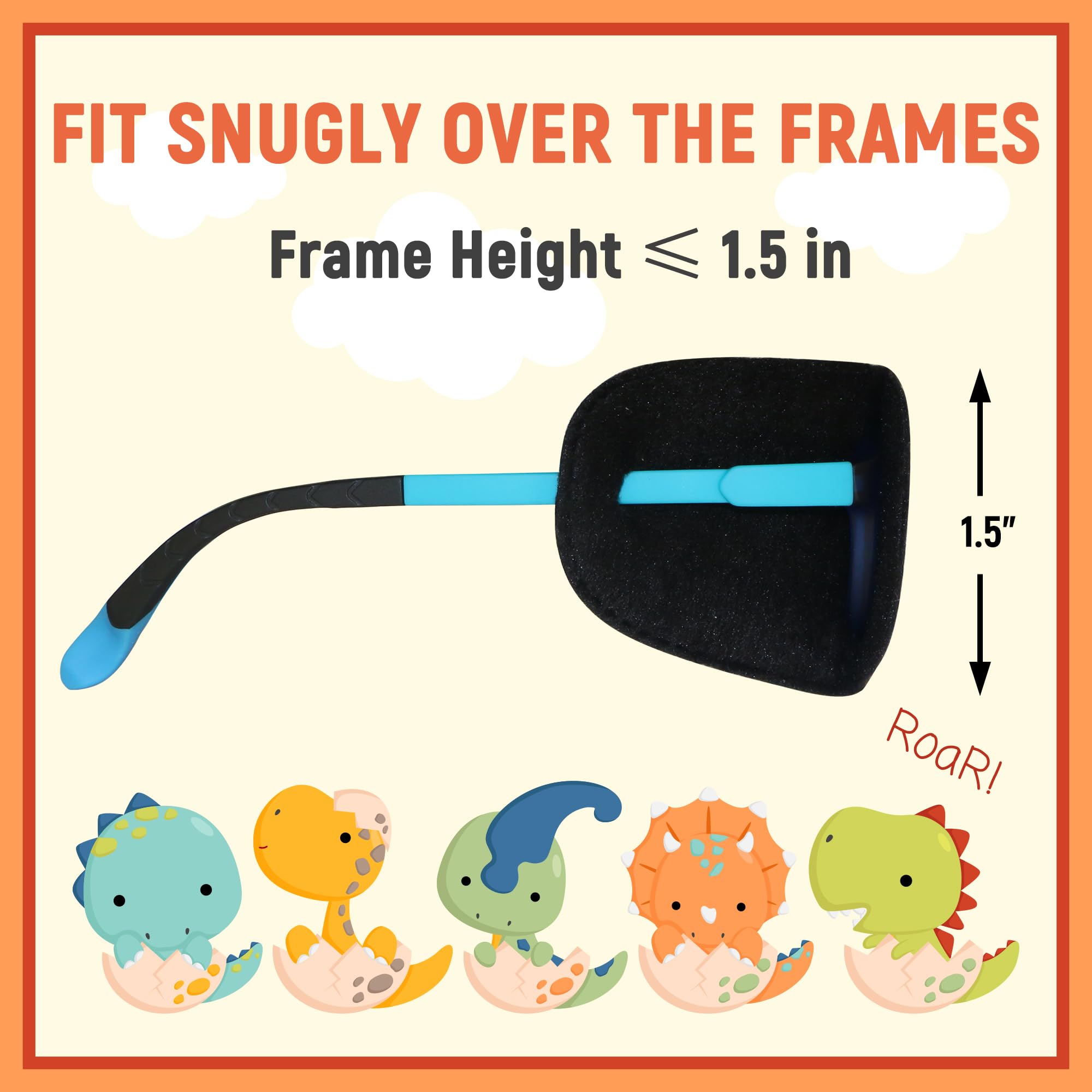 2Pcs Kids Dinosaur Eye Patches for Glasses - Medical Amblyopia & Lazy Eye Treatment for Toddlers & Children (Right Eye) - Perfect for Post-Surgery, Vision Therapy & Daily Wear