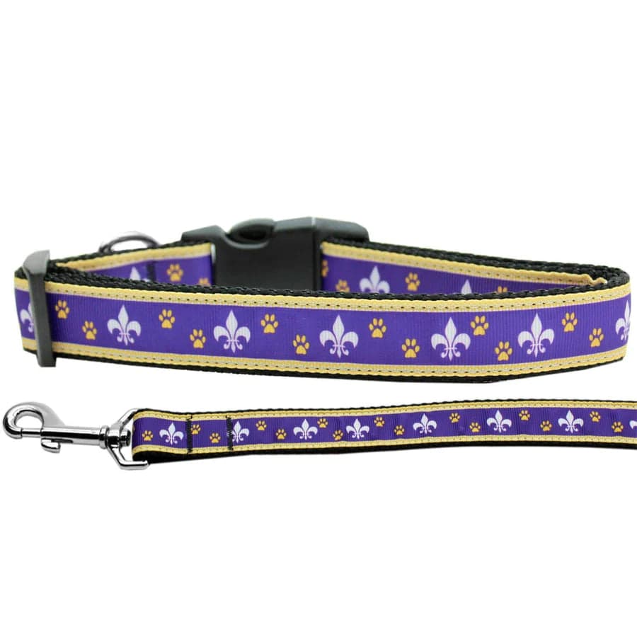 Fluer De Lis Dog Collar and Leash Set - Premium Embroidered Pet Accessories for Small Medium Large Dogs - Perfect for Walks, Training & Fashion Outfits