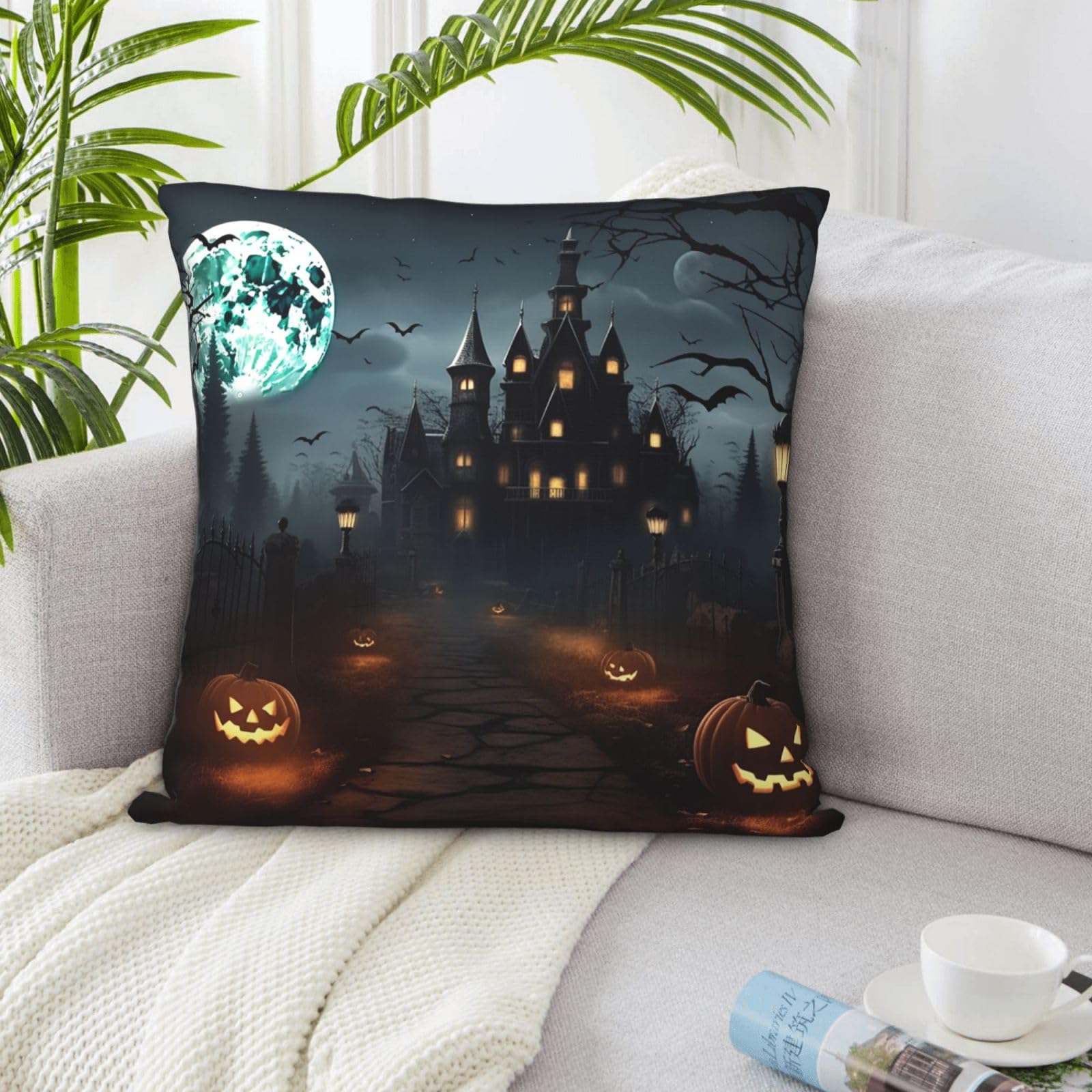 18x18 Inch Halloween Decorative Throw Pillow Covers - Soft Plush Double Sided Square Cushion Covers for Sofa & Living Room - Perfect for Seasonal Home Decor and Cozy Fall Ambiance