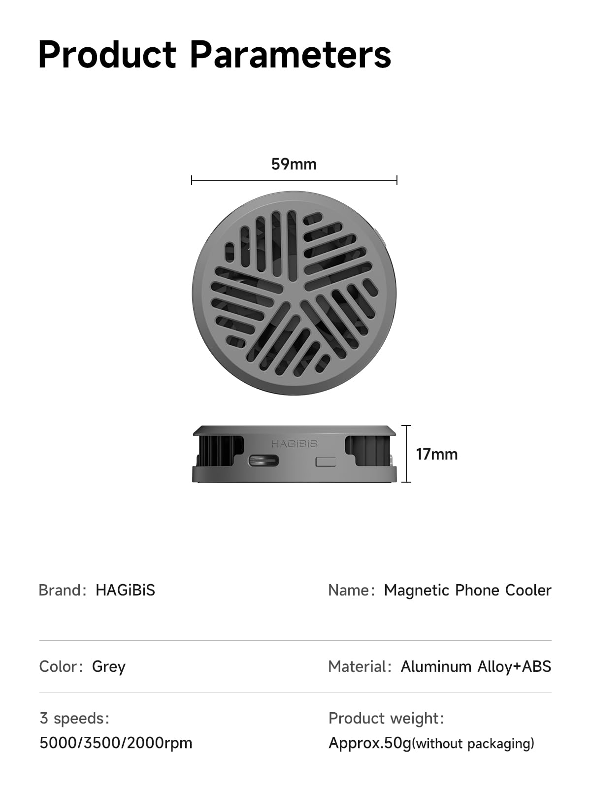 Hagibis Magnetic Phone Cooler - Ultra Thin Portable Cooling Fan for iPhone 16/15 Pro Max, MagSafe, iPad Pro & Android Tablets | Lightweight Phone Radiator | Perfect for Gaming, Streaming & Overheating Protection (Grey)