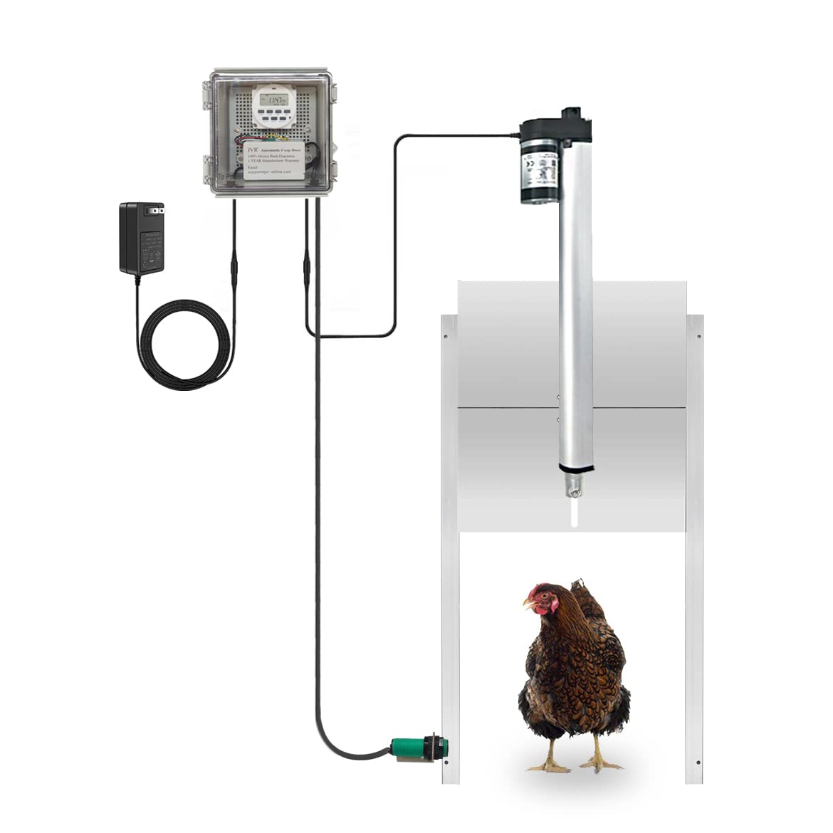 Automatic Chicken Coop Door Opener with Timer - Programmable Electric Chicken Door for Aluminum Coops, Solar Powered Auto Opener with Safety Sensor & Actuator Motor | Perfect for Backyard Poultry, Chicken Runs & Small Farms