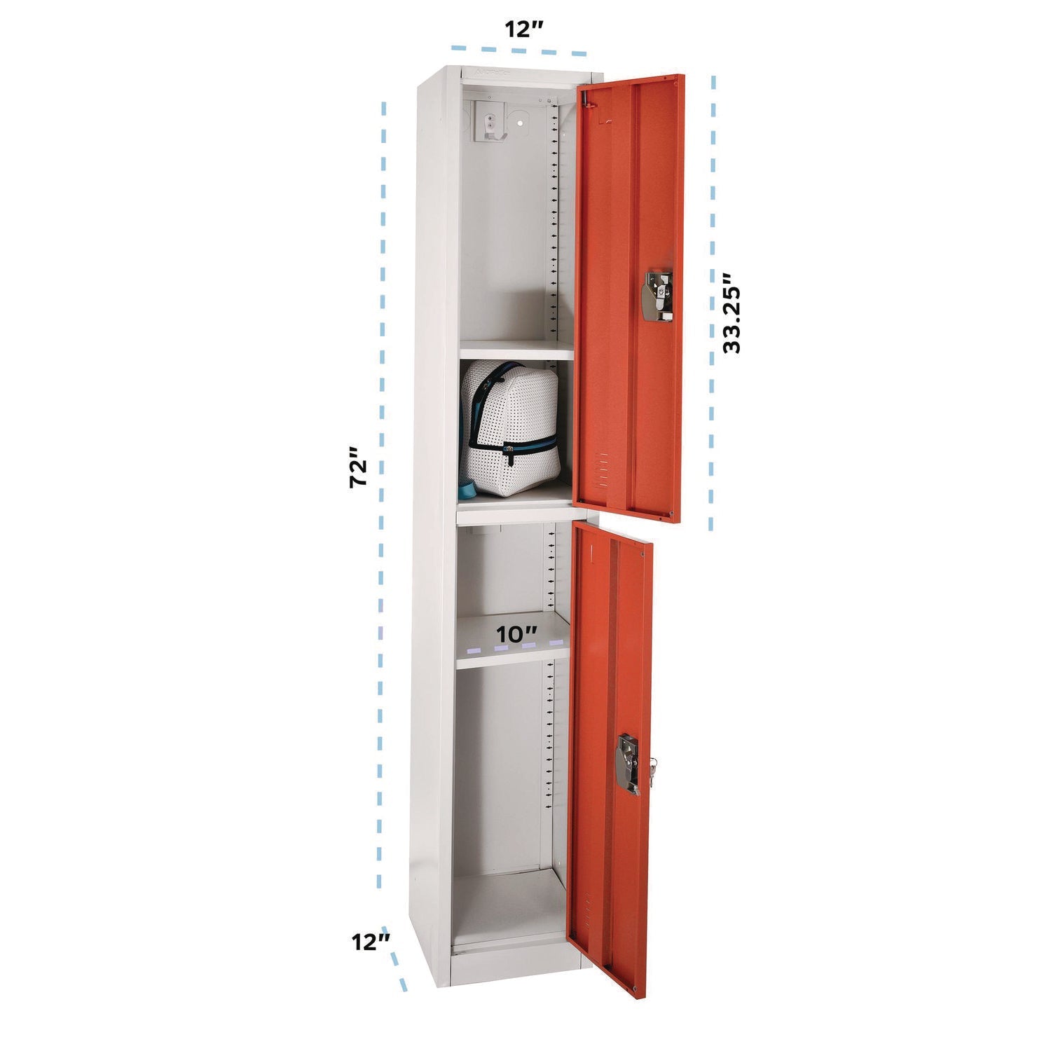 Steel Storage Locker with 2 Compartments - 12 x 12 x 72 Inches, Red - Heavy Duty Metal Locker for Office, School, Gym & Warehouse Organization