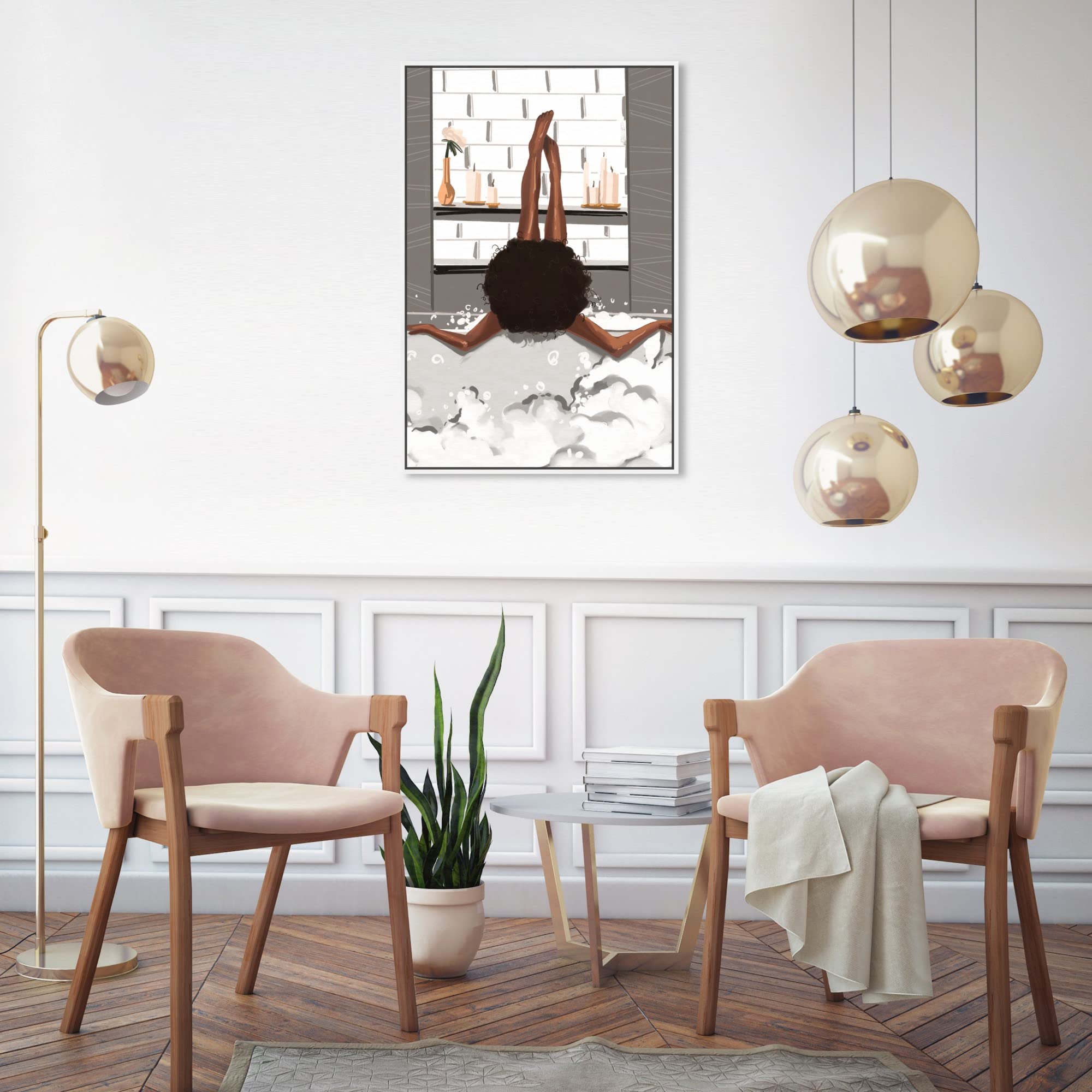 Oliver Gal Artist Co. 'Warm Bubbles Gray' Fashion & Glam Wall Art - Premium Framed Canvas Prints for Living Room, Bedroom & Office Decor