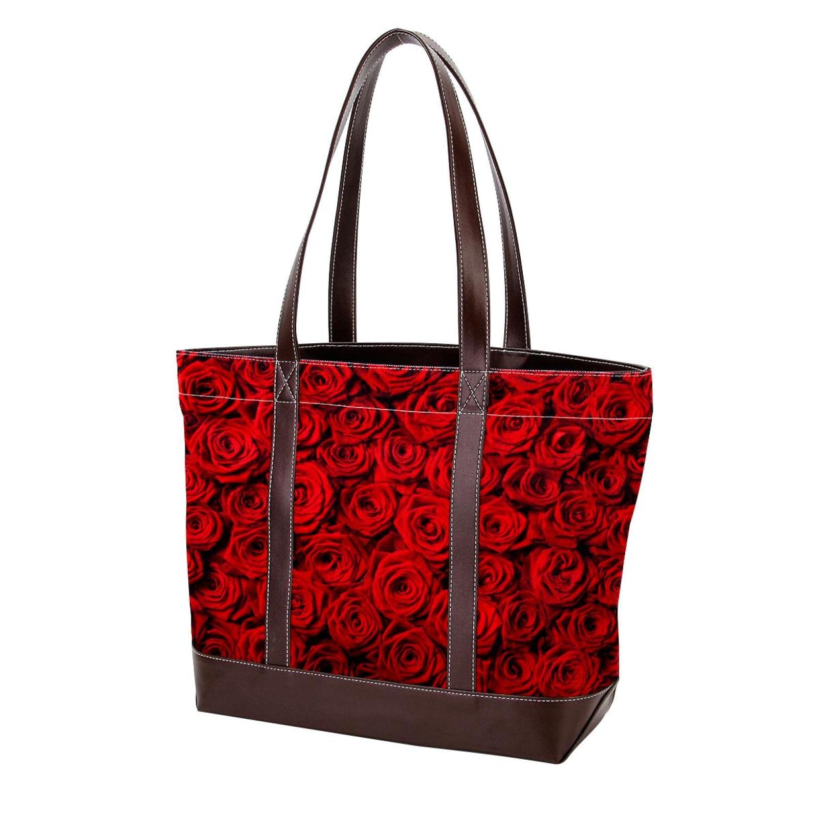Stylish Large Leather Canvas Tote Bags for Women - Floral Illustration Top Handle Shoulder Satchel Hobo Purse | Perfect for Work, Travel & Shopping
