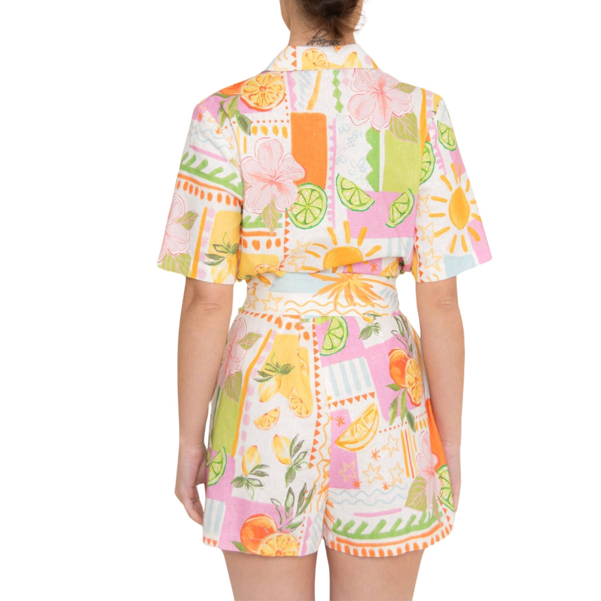 Vintage Citrus Fruit Print Romper - Retro 70s Style Jumpsuit for Women, Summer Casual Outfit, Beach Party & Music Festival Fashion