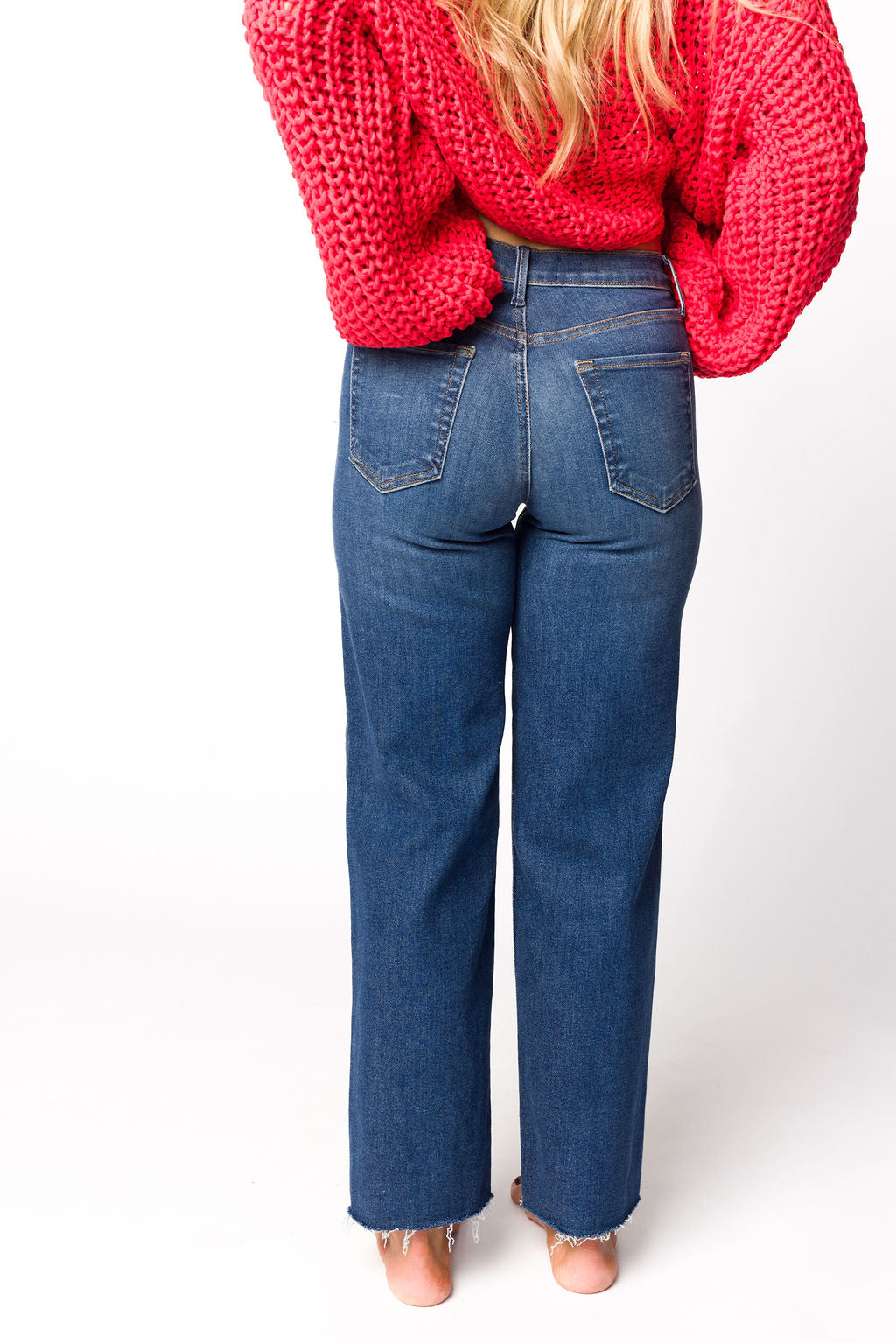 Morgan Slim Palazzo Jean with Scissor Cut in Dark Denim - Women's High Waisted Wide Leg Denim Pants for Casual & Office Wear