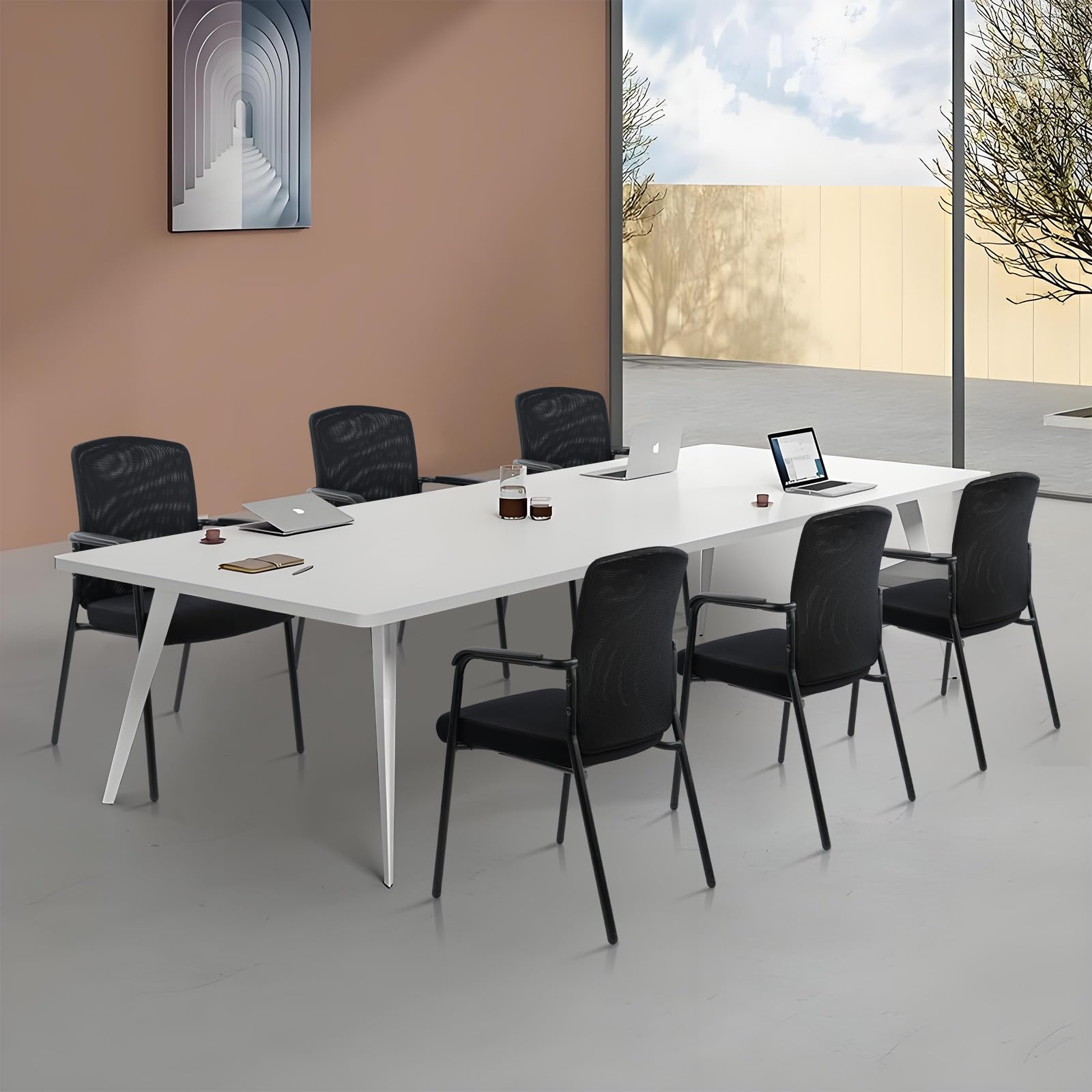 CLATINA Stackable Office Chairs with Arms - 4 Pack Double Mesh Waiting Room Chairs with Thickened Cushion, High Back Guest Chairs for Reception, Lobby, School, Banquet & Conference Rooms - Black Ergonomic Seating Solution