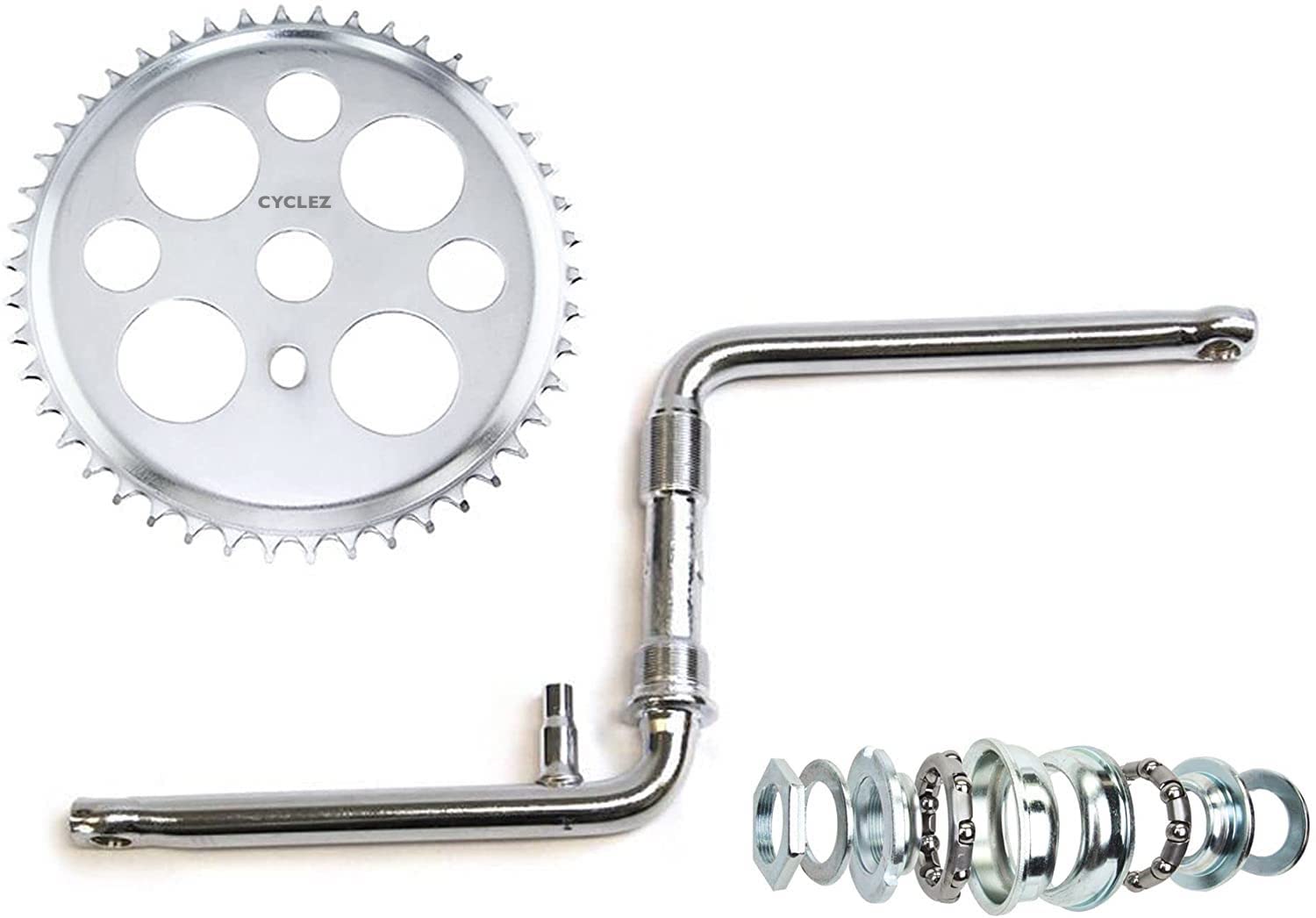 CYCLEZ One-Piece Crankset with 46T Chrome Sprocket, 170mm Crank Arm & Bottom Bracket Kit - Complete Bicycle Crankset Replacement for BMX, Road & Mountain Bikes - Perfect for Cycling, Commuting & Bike Upgrades