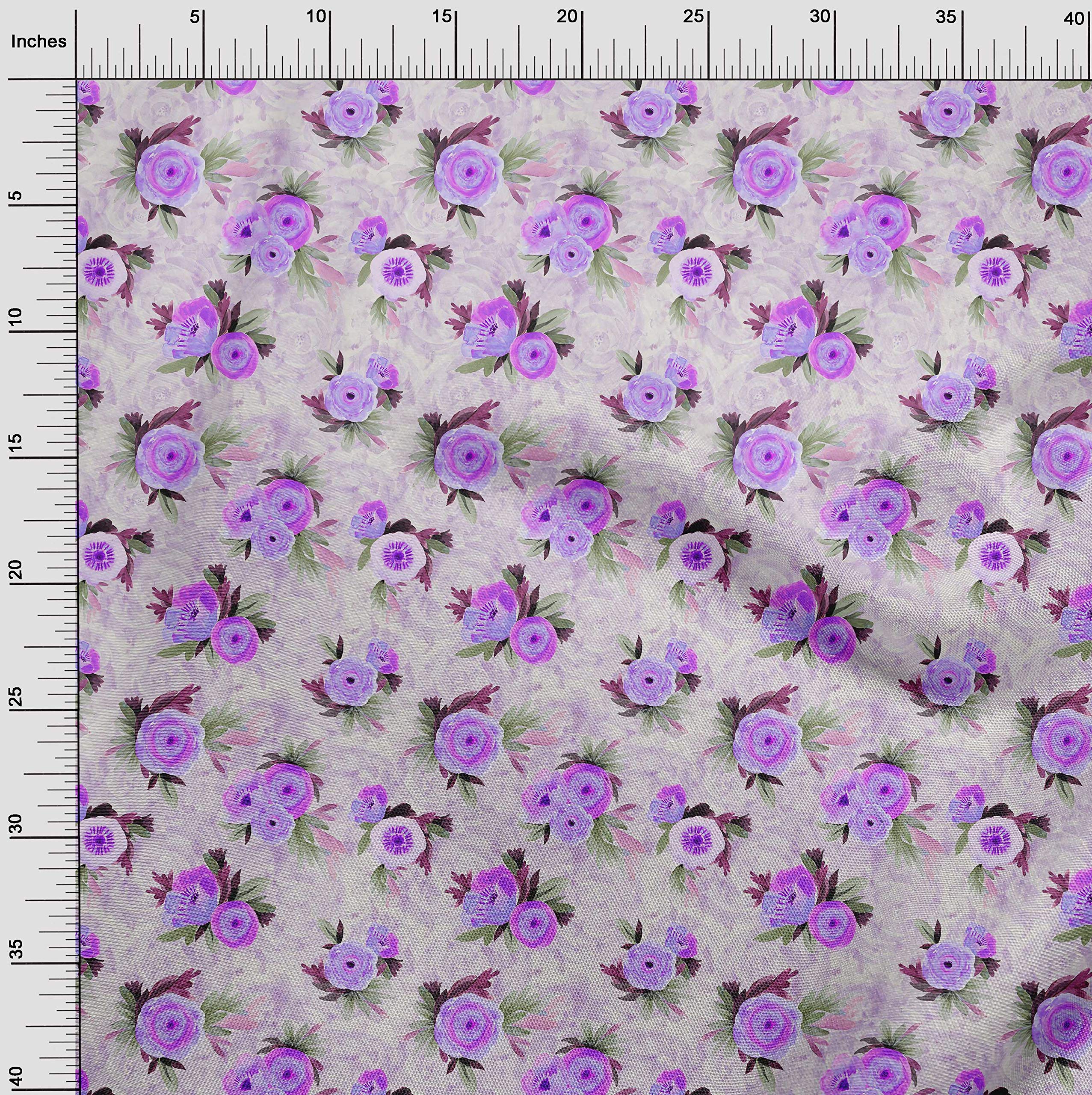 oneOone Viscose Chiffon Fabric - Watercolor Leaves & Peony Floral Print - 42 Inch Wide - Perfect for Dresses, Scarves & DIY Fashion Projects