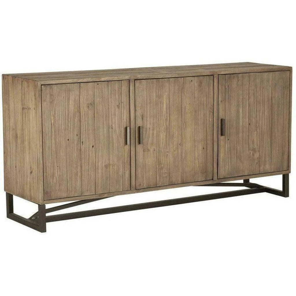 67.75 Inch Rustic Brown Wood Credenza - Solid Wood Buffet Cabinet for Dining Room, Living Room & Entryway Storage