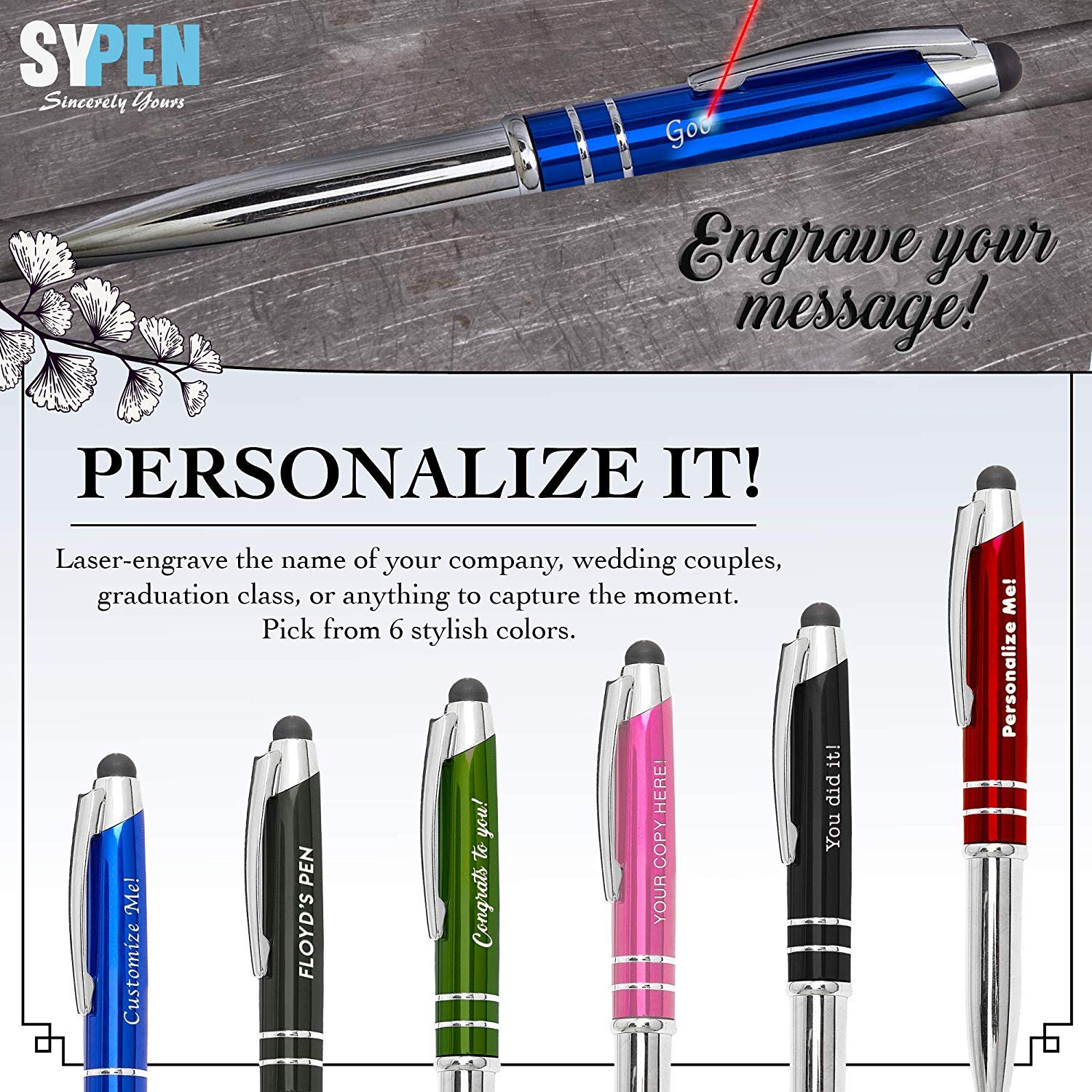 Custom Printed Pens Bulk 50 Pack - Personalized with Your Text or Logo - 3-in-1 LED Flashlight, Ballpoint Pen & Touchscreen Stylus - Perfect for Business Promotions, Corporate Gifts, Trade Shows & Events (Grey)