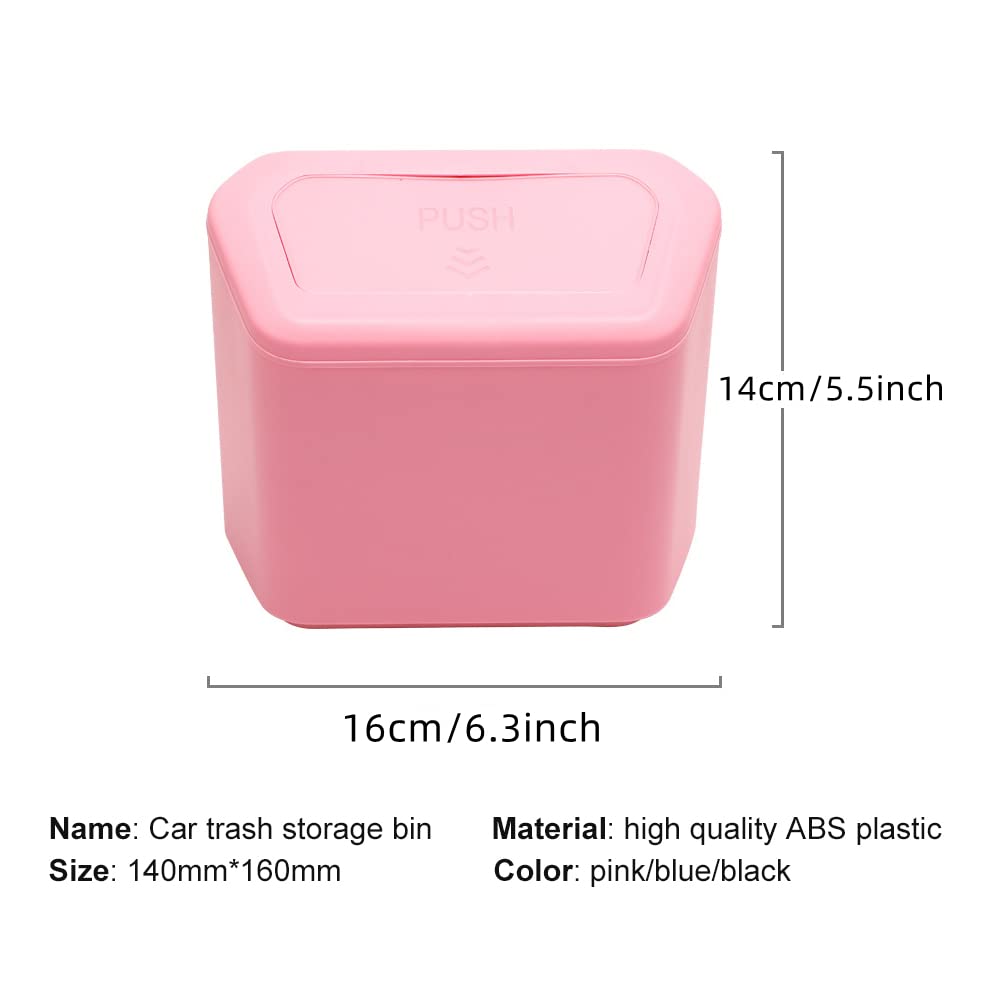 Bohisen Waterproof Car Trash Can - 1.0 Pounds Capacity, Pink Plastic Auto Garbage Bin for Sedan, SUV, Truck | Ideal for Road Trips, Commuting & Keeping Vehicle Clean