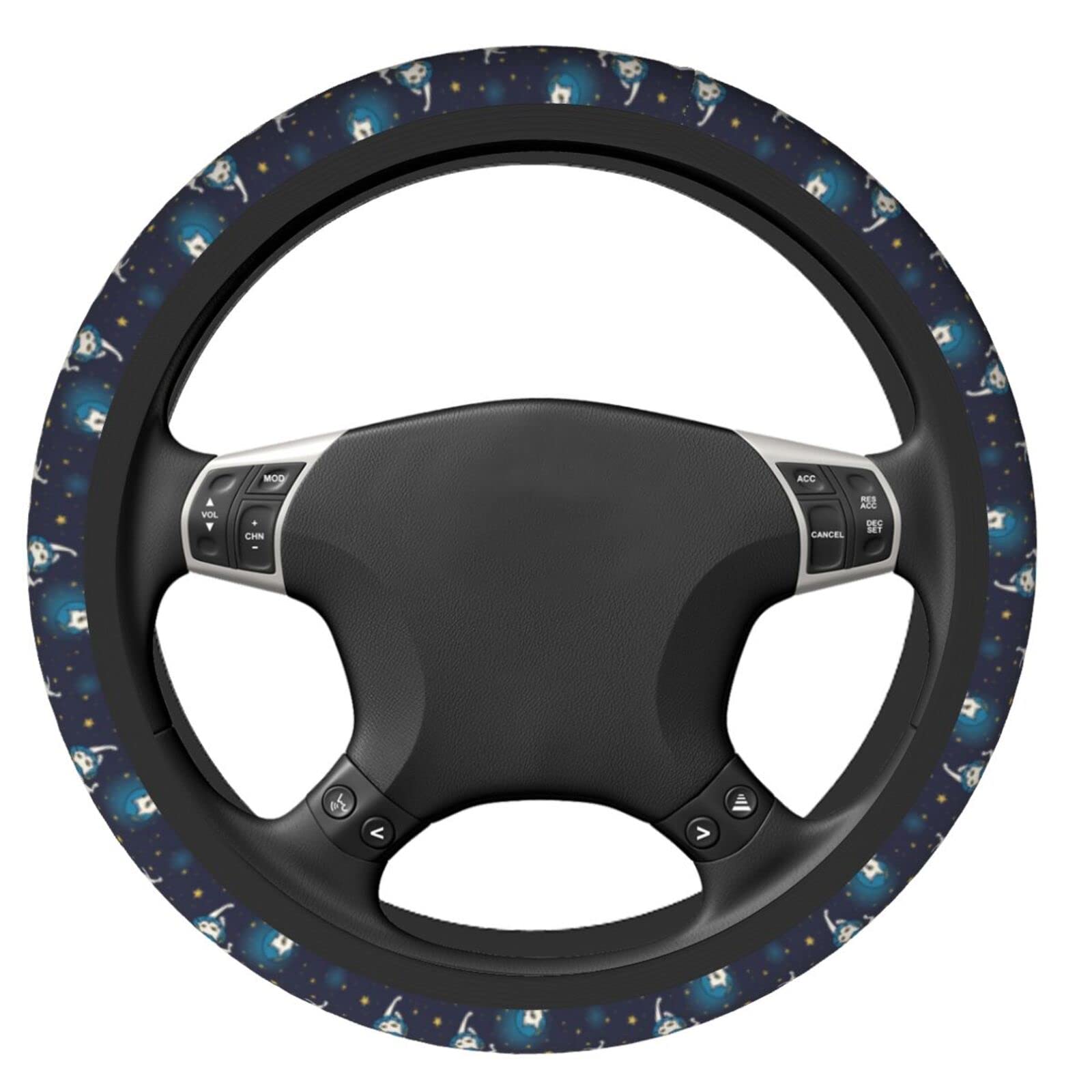 Universal 15 Inch Anti-Slip Breathable Neoprene Steering Wheel Cover - Cute Space Cat Design for Women, Men & Teens - Fits Most Cars, SUVs & Trucks - Perfect for Daily Commute, Road Trips & Gift Giving