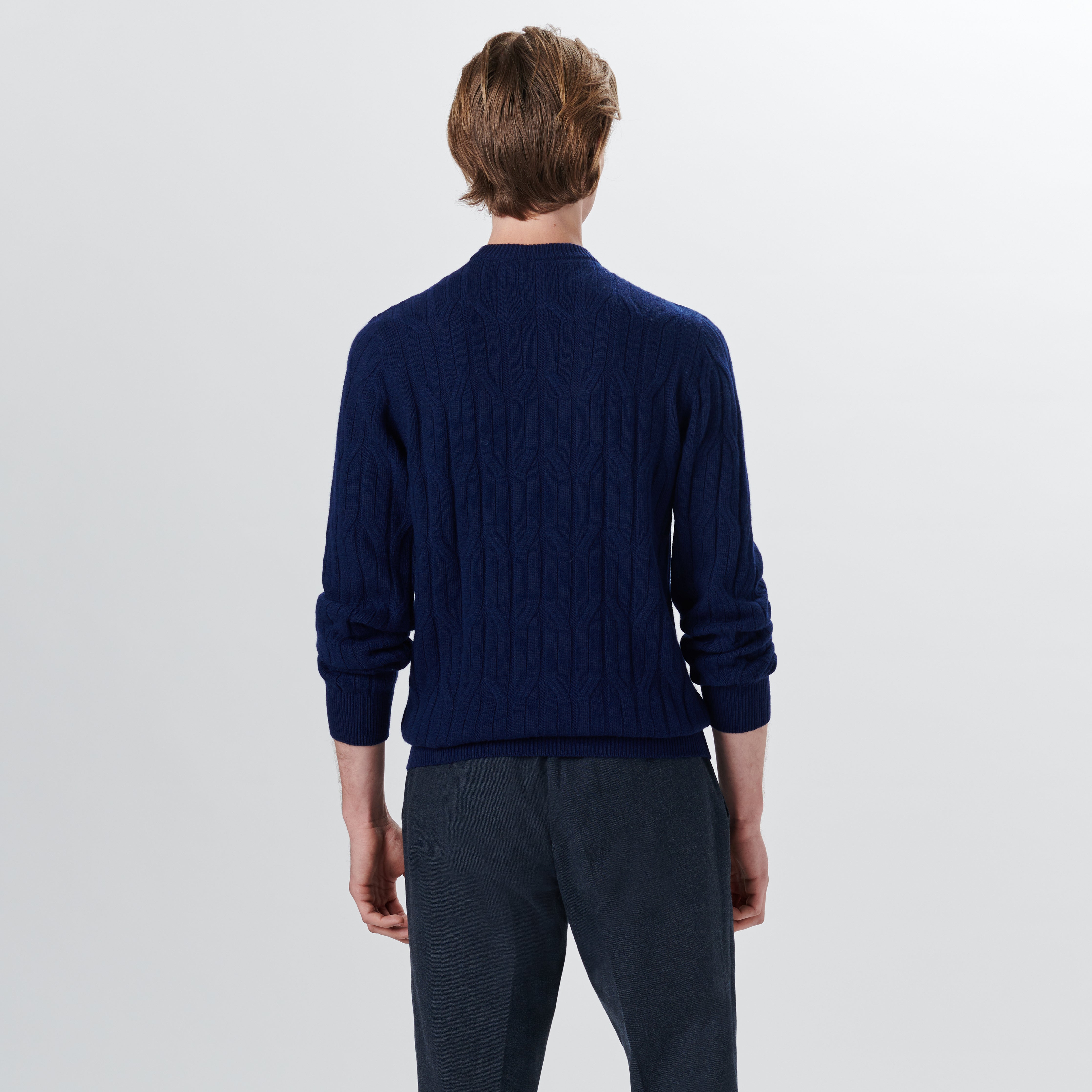 Men's Crew Neck Cable Knit Jacquard Sweater - Warm Winter Pullover for Casual & Office Wear