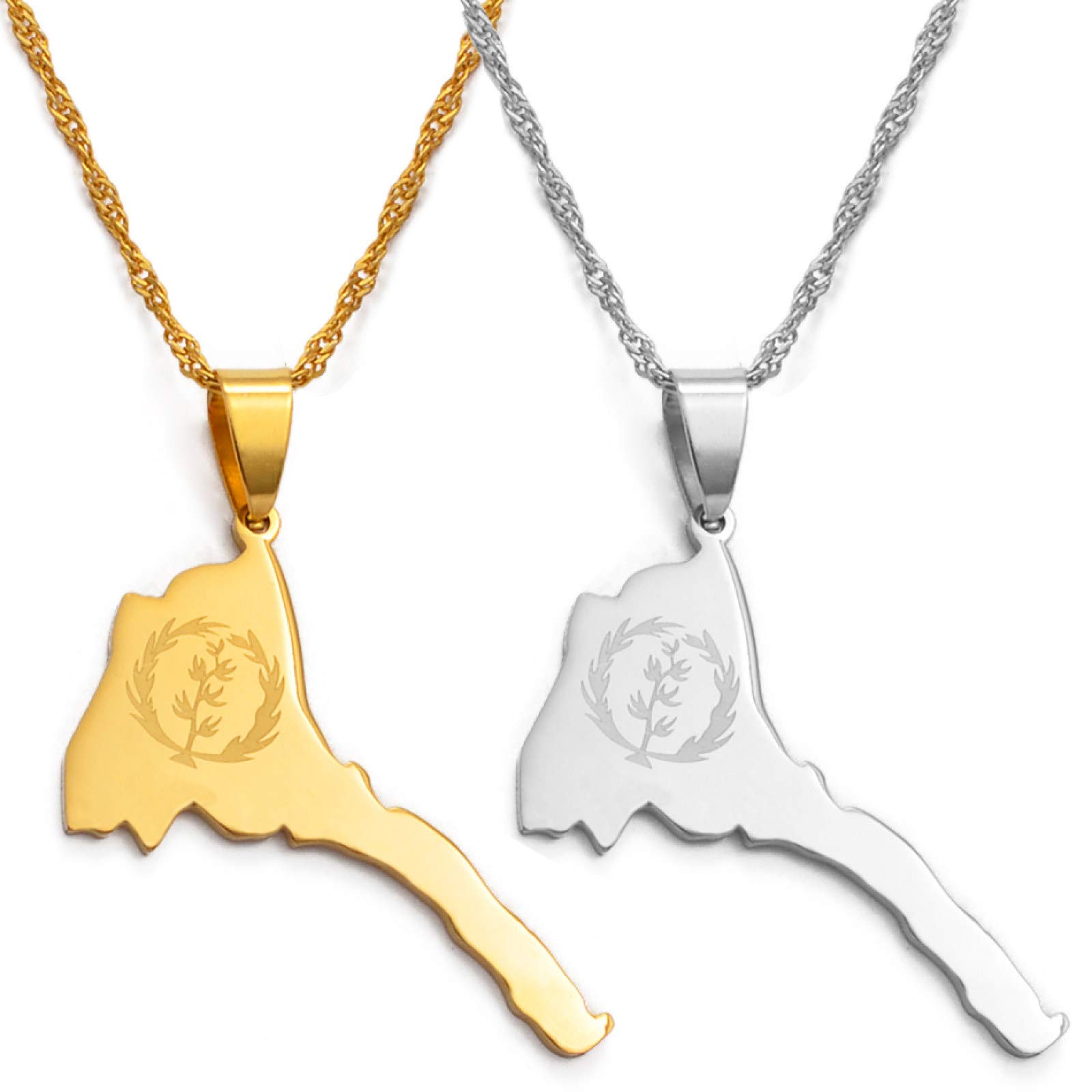 Eritrea Map Pendant Necklace - African Ethnic Flag Charm Thin Chain Jewelry for Women & Men, Gold Patriotic Hip Hop Gift for Travel, Party & Cultural Events