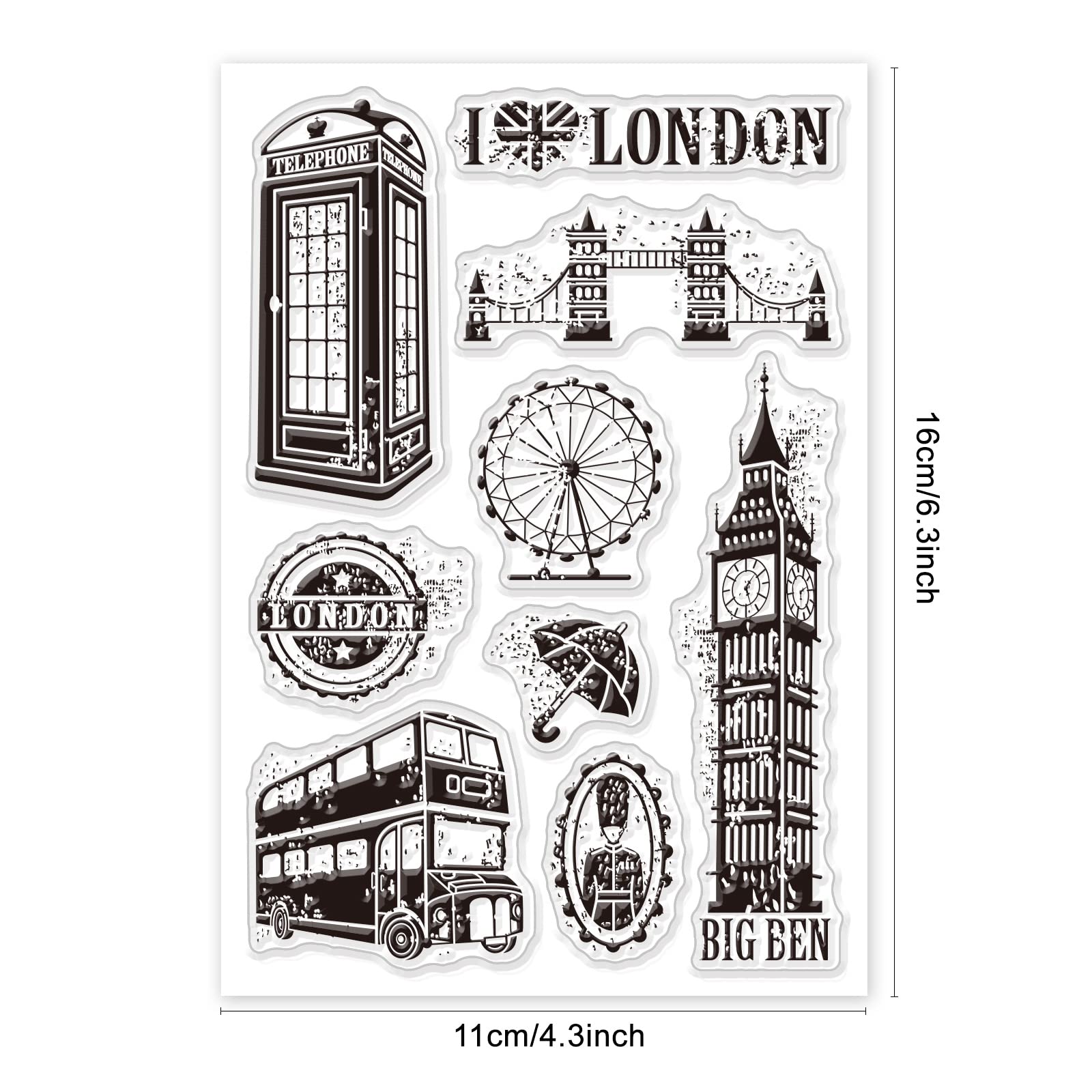 GLOBLELAND London Elements Clear Silicone Stamps for DIY Scrapbooking - Transparent Rubber Stamps for Birthday Cards, Valentine's Day Crafts, Photo Album Decoration & Paper Art Projects | Perfect for Handmade Greeting Cards, Journaling, and Home Decor