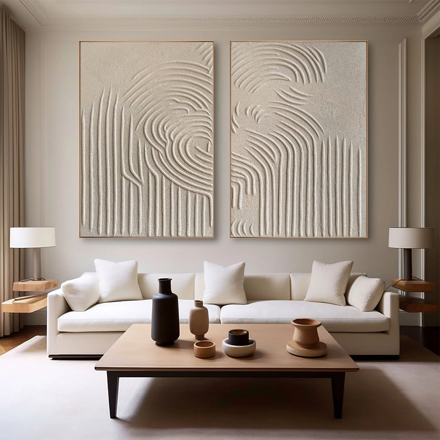 Frameless Stretched Canvas Abstract Art Set of 2 - Beige & Brown Modern Wall Decor #BB066 | Perfect for Living Room, Bedroom & Office Decor
