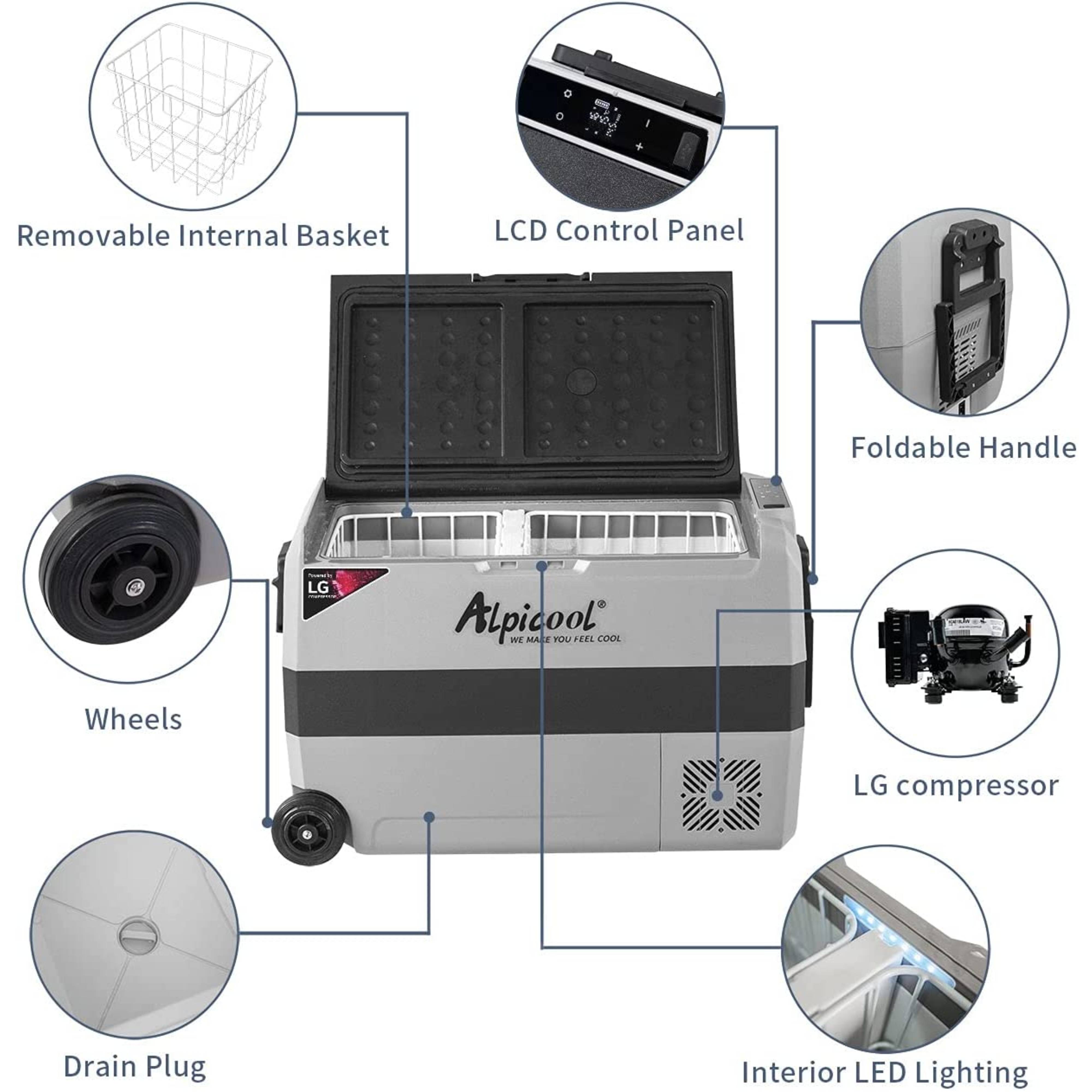 Alpicool LGT50 12V/24V Portable Car Refrigerator - 50QT Dual Zone Freezer & Fridge for Camping, Road Trips & Outdoor Adventures