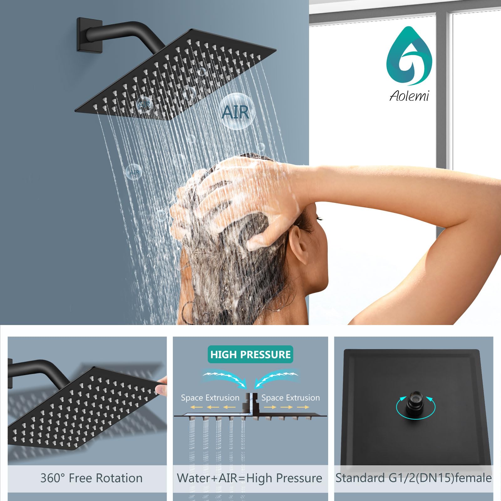Aolemi Matte Black Shower System - 8 Inch Rainfall Shower Head with 2-in-1 Handheld & Waterfall Spout, Wall Mount Tub Faucet Combo Set with Rough-in Valve - Perfect for Modern Bathroom Renovation & Spa-Like Shower Experience