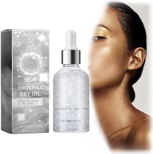Shimmer Dry Oil for Face & Body - Waterproof, Long Lasting Glitter Body Oil with Glowing Effect (Silver) | Perfect for Parties, Festivals, Beach & Night Out Makeup