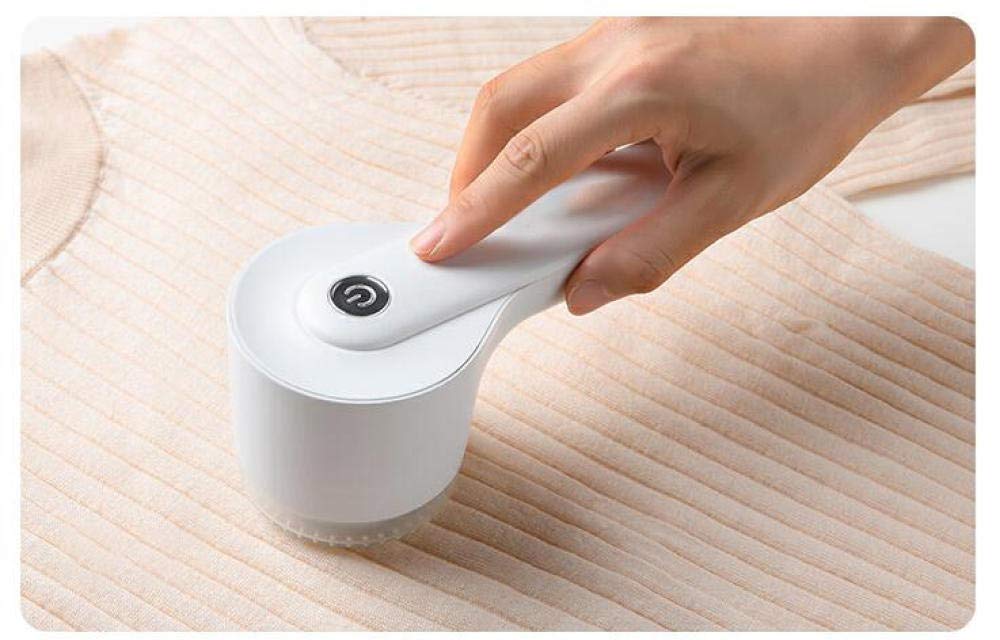 Rechargeable Fabric Shaver & Lint Remover for Clothes, Sweaters, Wool - White with 3 Replacement Blades | Portable Pilling Trimmer for Home & Travel Use