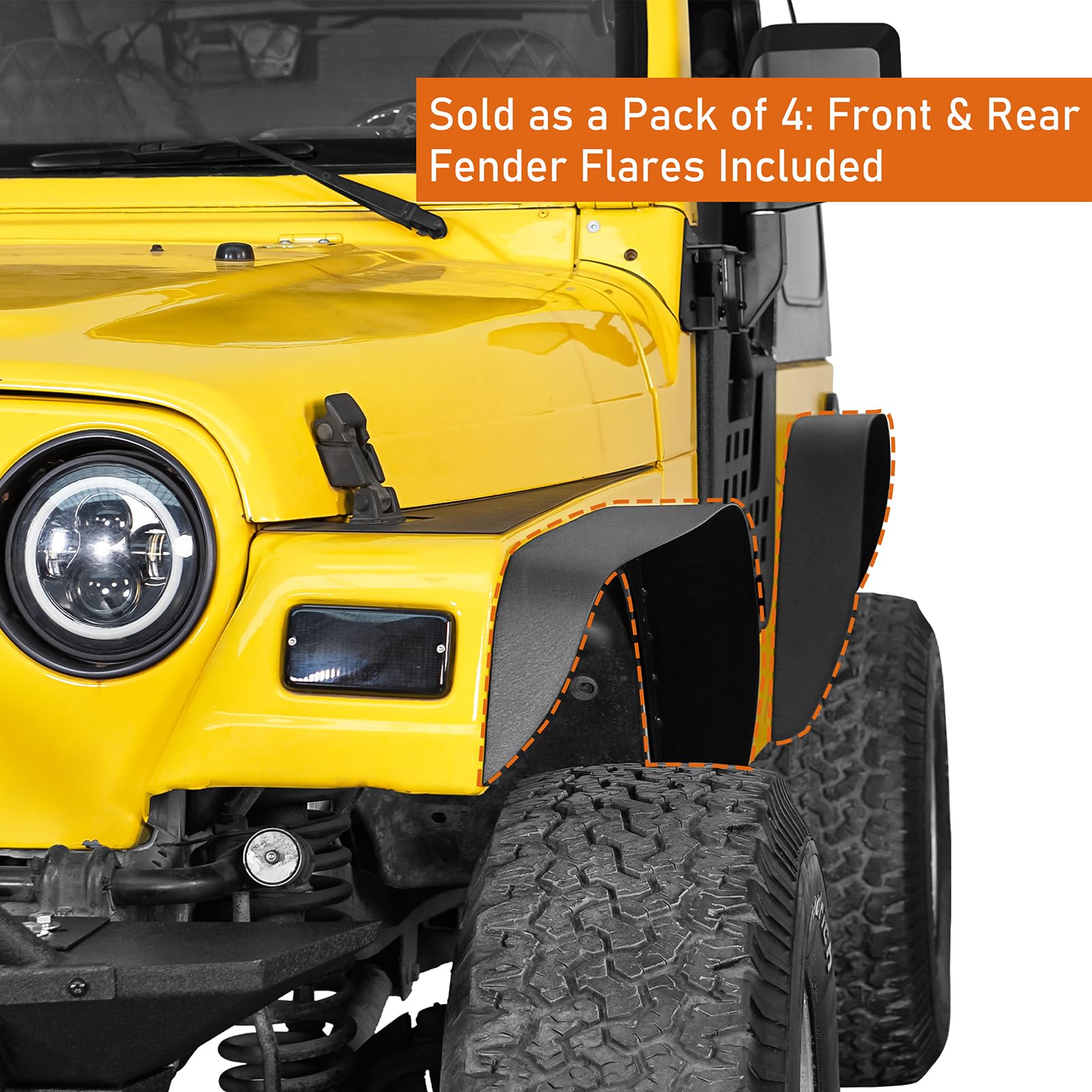 u-Box Wrangler TJ Fender Flares - Front & Rear Wheel Mud Guards for 1997-2006 Jeep Wrangler TJ (4PCS Set) - Heavy Duty Off-Road Protection for Jeep Adventures & Mud Terrains