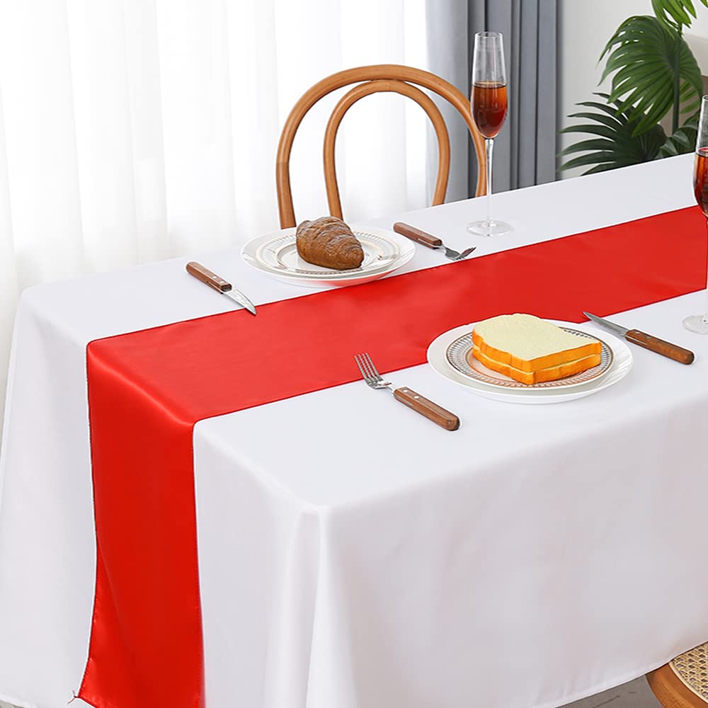 Gankar 12 x 108 Inch Satin Table Runners for Wedding, Party, Banquet - Red Table Decorations (5-Pack) - Perfect for Hotel, Restaurant & Coffee Shop Decorations
