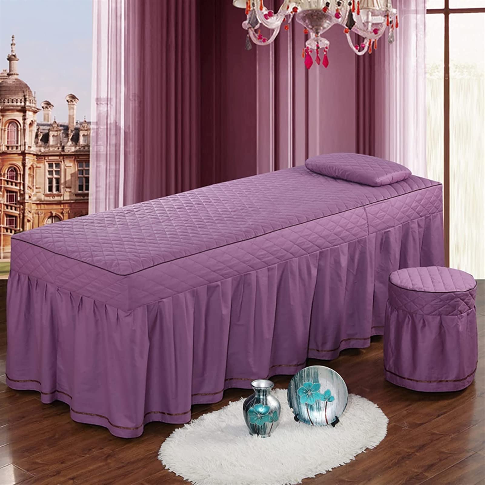 3-Piece Spa Massage Table Bed Cover with Face Hole - Pure Color Fitted Sheet for Beauty Salon & Massage Therapy (70x185cm) | Professional Massage Couch Cover for Facial, Body Treatments & Relaxation