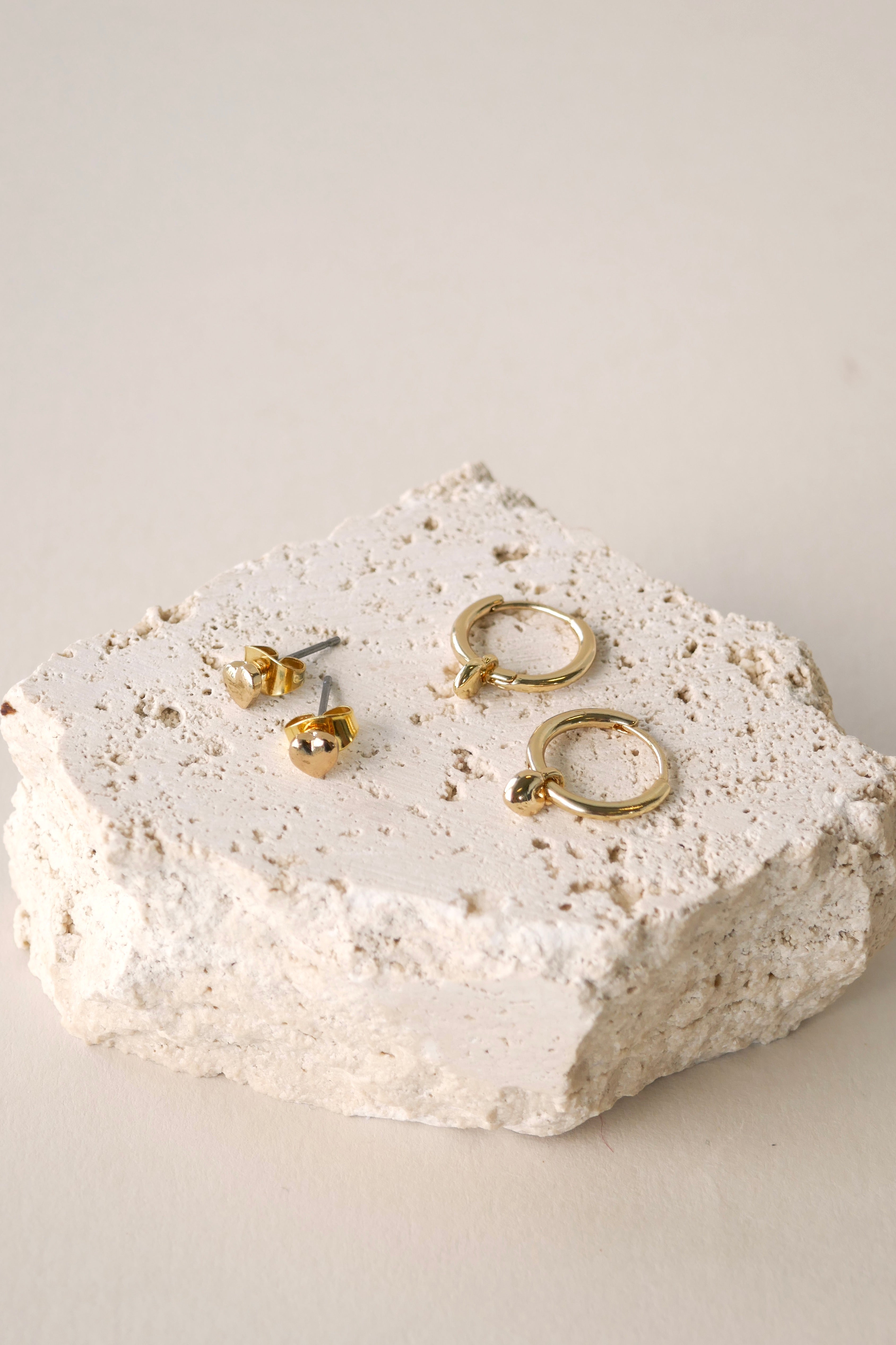 Gold Heart Sleeper Stud Earrings for Women - Dainty & Hypoallergenic - Perfect for Everyday Wear, Gifts & Special Occasions