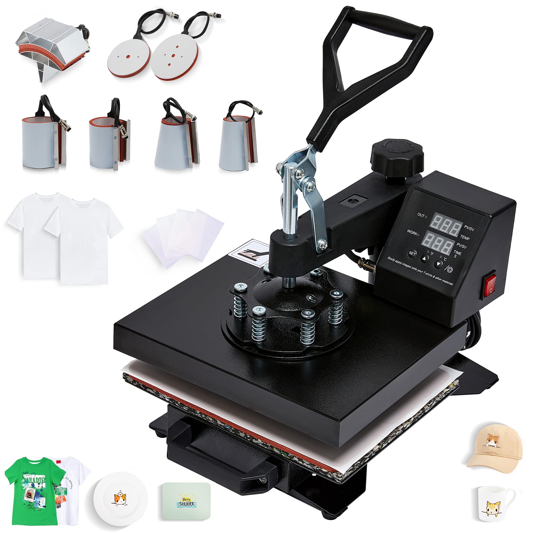 LETRA 12x10 Inch 8-in-1 Heat Press Machine - 360° Multifunctional Industrial T-Shirt Press for Mugs, Hats, Plates & Caps | Perfect for DIY Custom Apparel, Sublimation Printing & Small Business Use