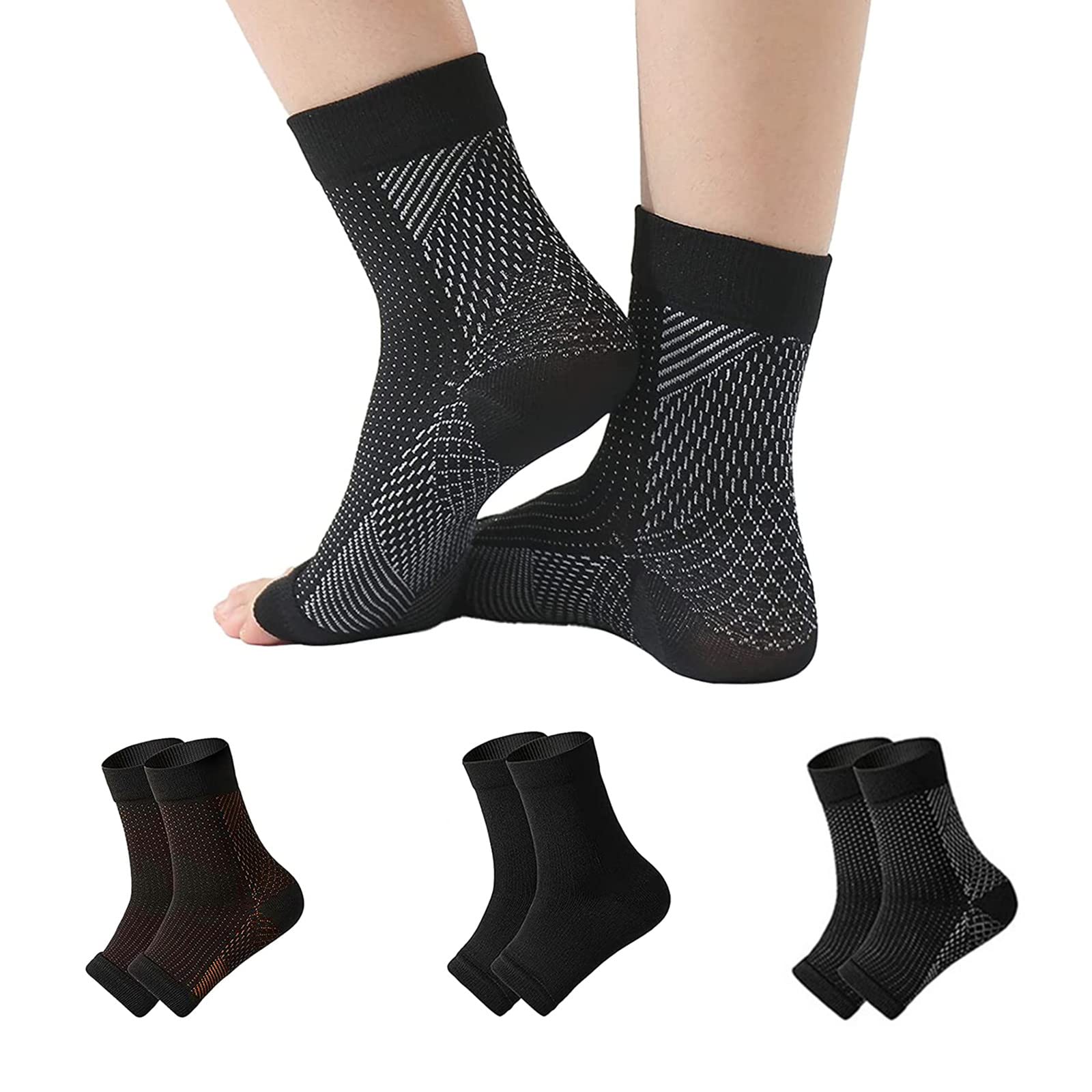 3 Pairs Neuropathy Socks for Women & Men - Breathable Compression Socks for Pain Relief, Anti-Slip Ankle Socks - Ideal for Diabetic Foot Care, Circulation Support & All-Day Comfort