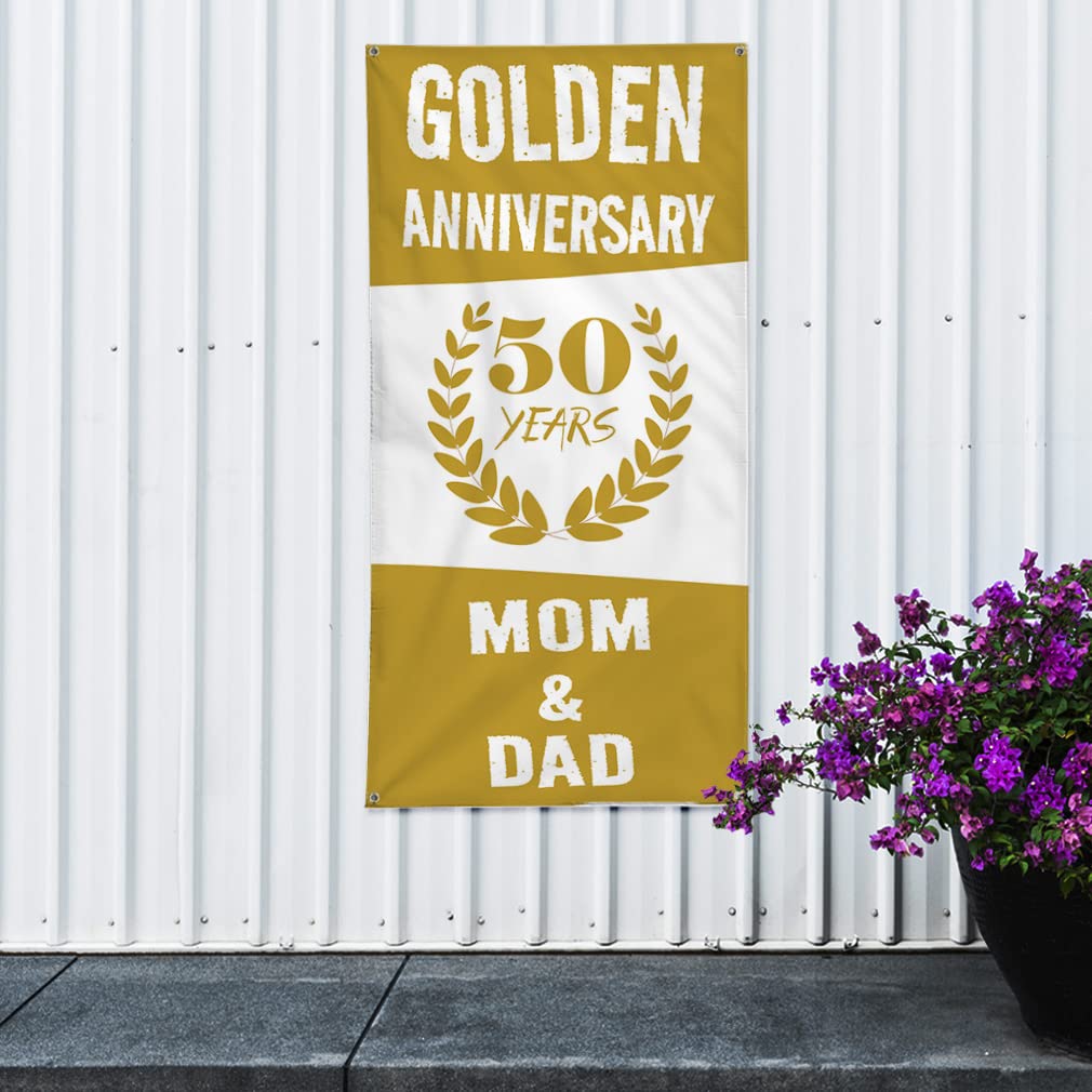 Golden Anniversary Vinyl Banner - Weatherproof Vertical Yard Sign for Mom & Dad - 144x60 Inches with 10 Grommets - Perfect for Outdoor Celebrations, Parties & Home Decor