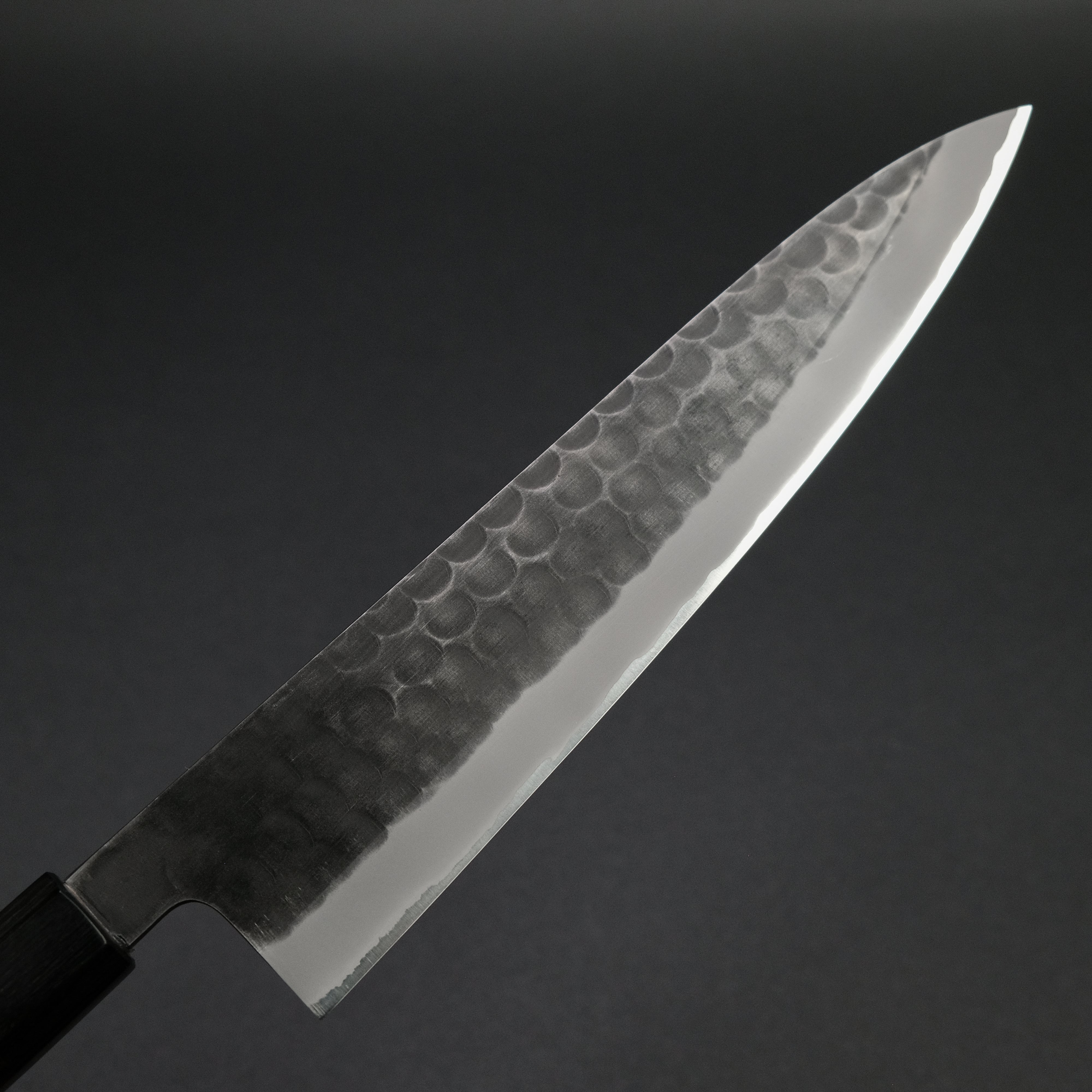 Premium Mutsumi Blue Super Kurouchi Tsuchime Gyuto Japanese Chef Knife 240mm with Ebony Handle - Perfect for Professional Chefs & Home Cooking Enthusiasts