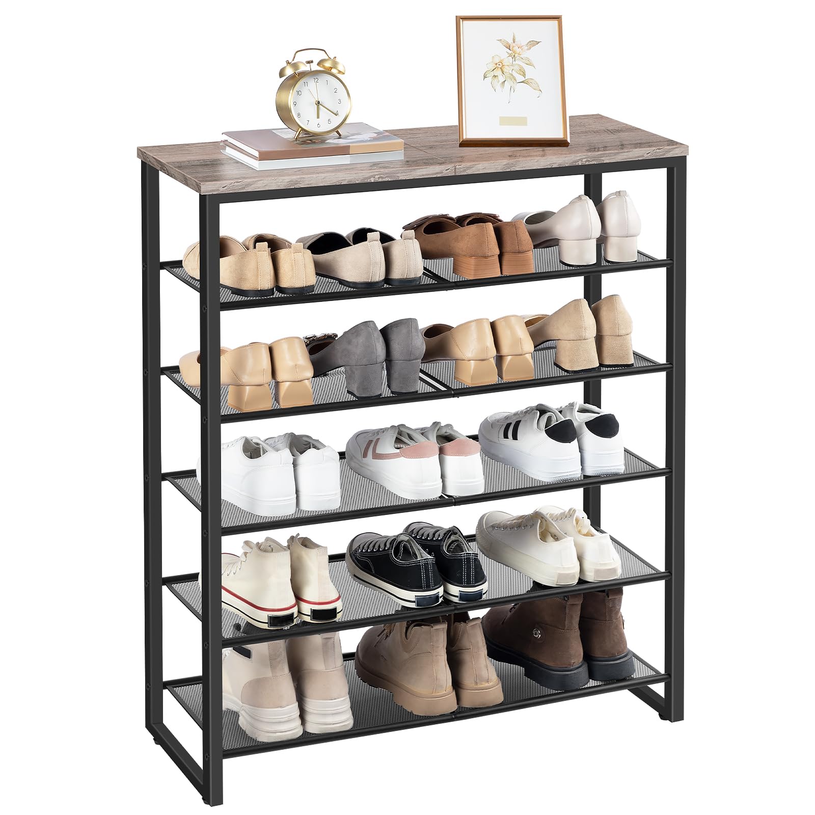 HOOBRO 6-Tier Shoe Rack Organizer - Holds 18-24 Pairs of Shoes, Large Capacity Entryway Storage Shelf for Closet, Hallway, Dorm Room - Industrial Style in Greige & Black (BG67XJ01G1) | Perfect for Small Spaces & Shoe Organization