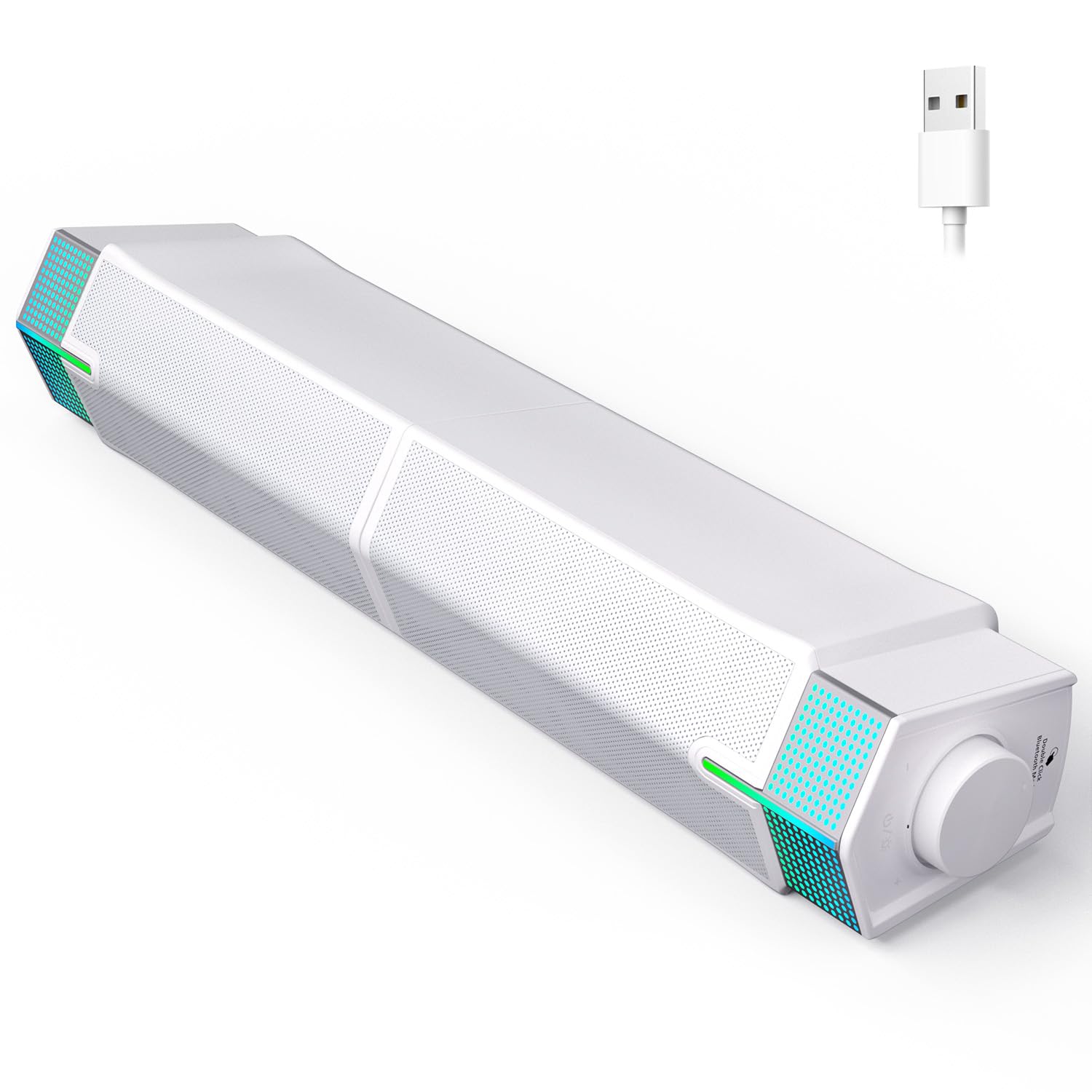 Jeecoo M20 RGB PC Speakers - Wireless Bluetooth Soundbar with Colorful Lighting for Desktop, Laptop, Monitor (White) | Perfect for Gaming, Home Office & Multimedia Entertainment
